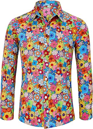 Men's 70s Disco Paisley Floral Long Sleeve Button-Down Shirt