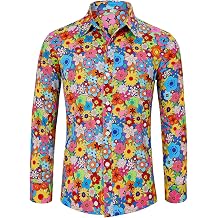 Century Star 70s Mens Disco Shirts Paisley Floral Shirt Outfits Casual Long Sleeve Button Down Funny Shirts for Men
