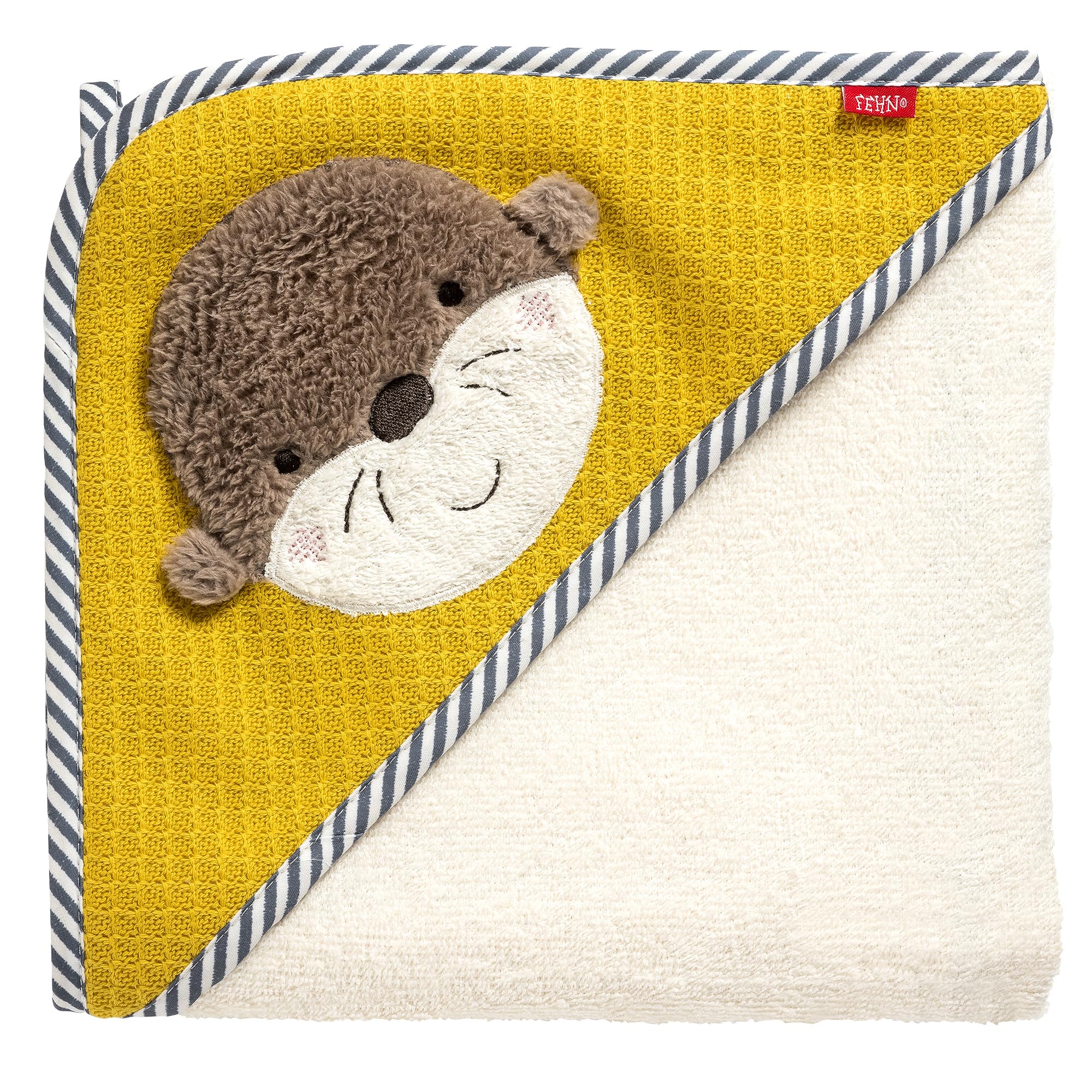 Fehn Kapuzenbadetuch Otter – Bade-Poncho aus Frottee mit Kapuze und niedlichem Otter Motiv – saugstark & kuschelweich – für Babys und Kleinkinder ab 0+ Monaten