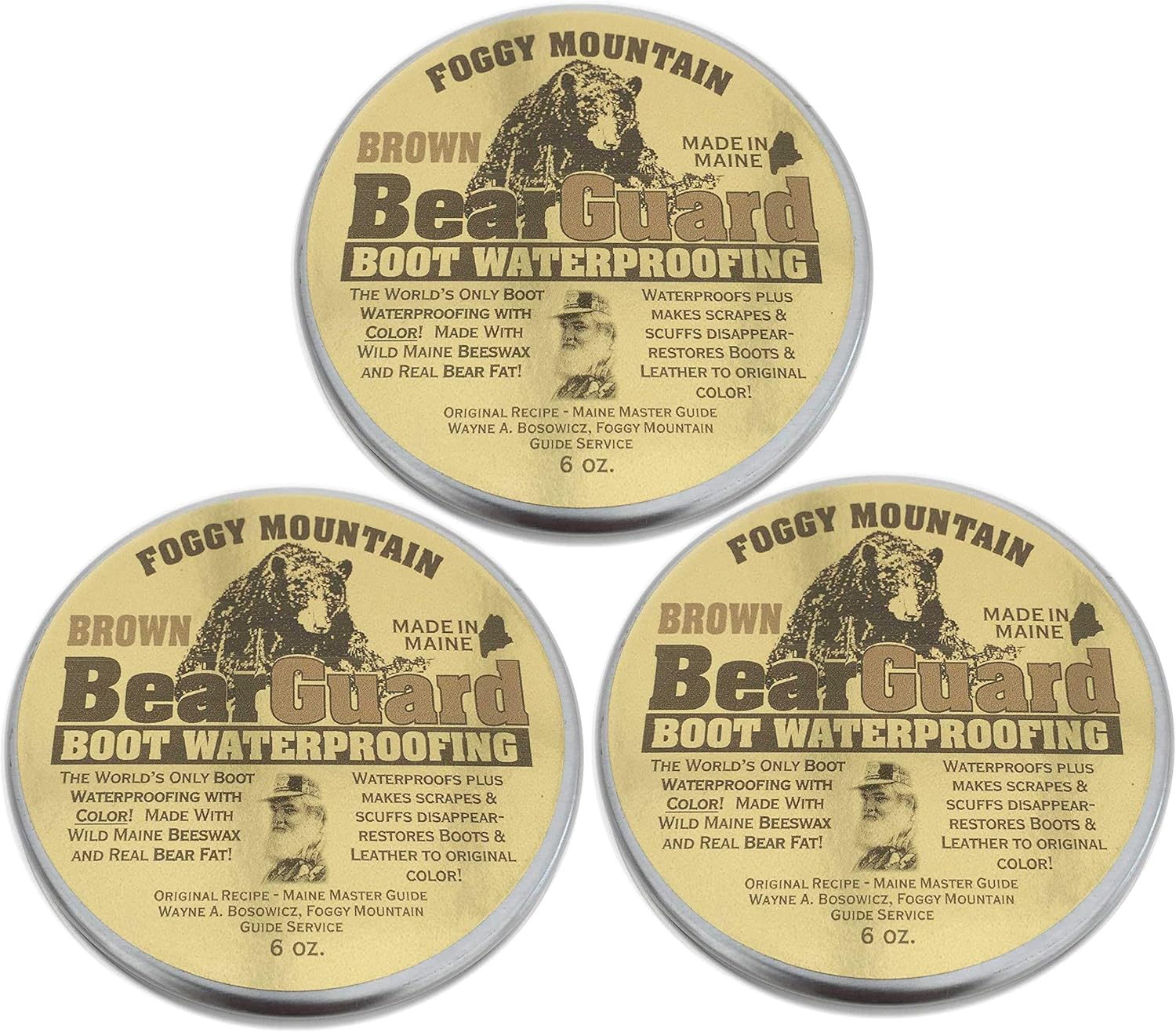 Bear Guard Brown - Boot and Leather Waterproofing with Color - Beeswax and Bear Grease - 3 Pack
