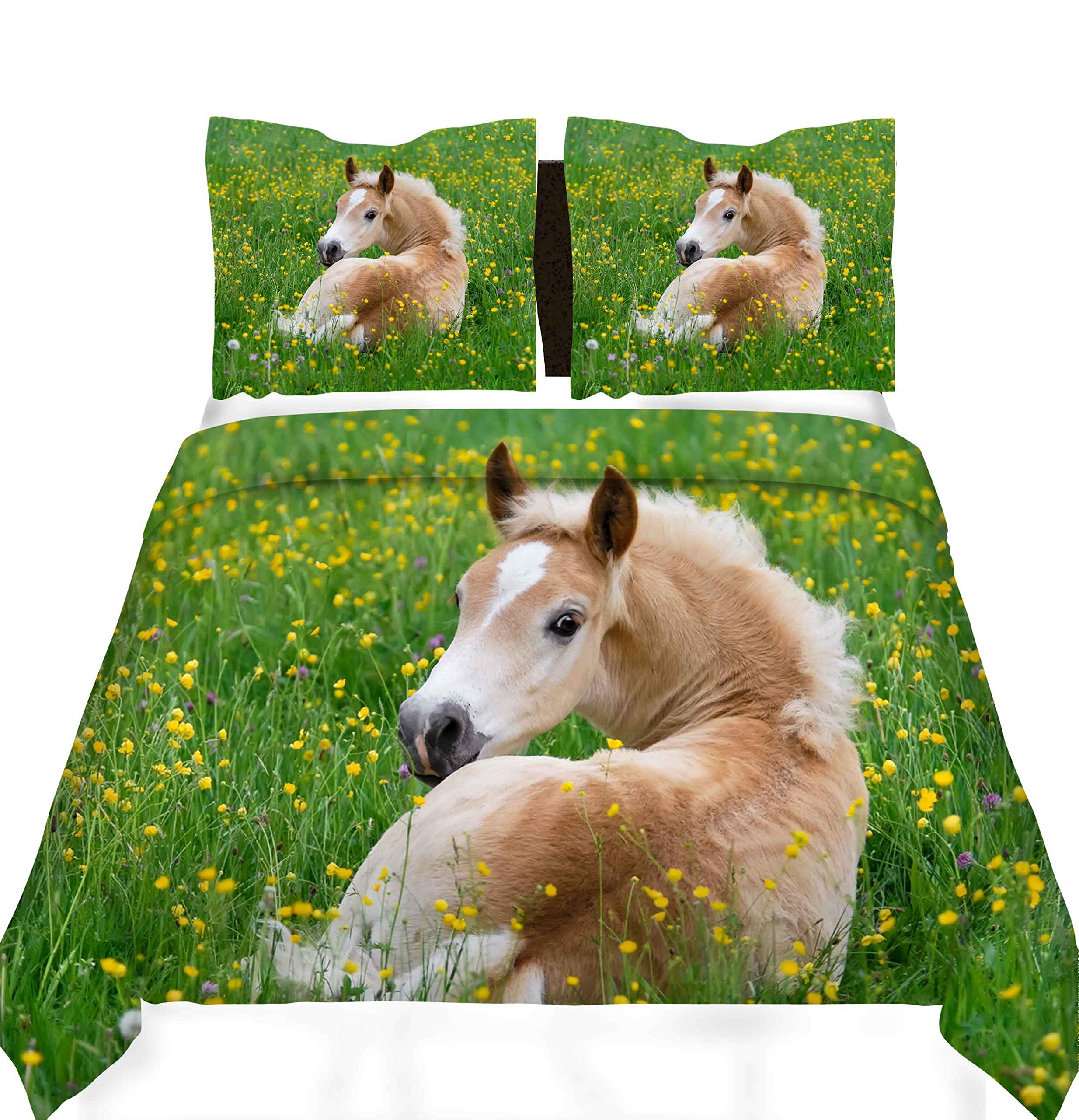 Housse de couette cheval nature faune sauvage literie herbe fleur pour ados