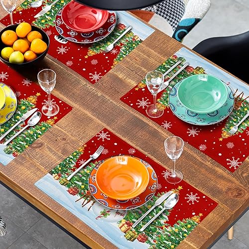 Miniatura 8 de Juego de 4 manteles individuales de huevos de gnomos de Pascua, manteles individuales a cuadros de búfalo azul, rosa, amarillo, para mesa de