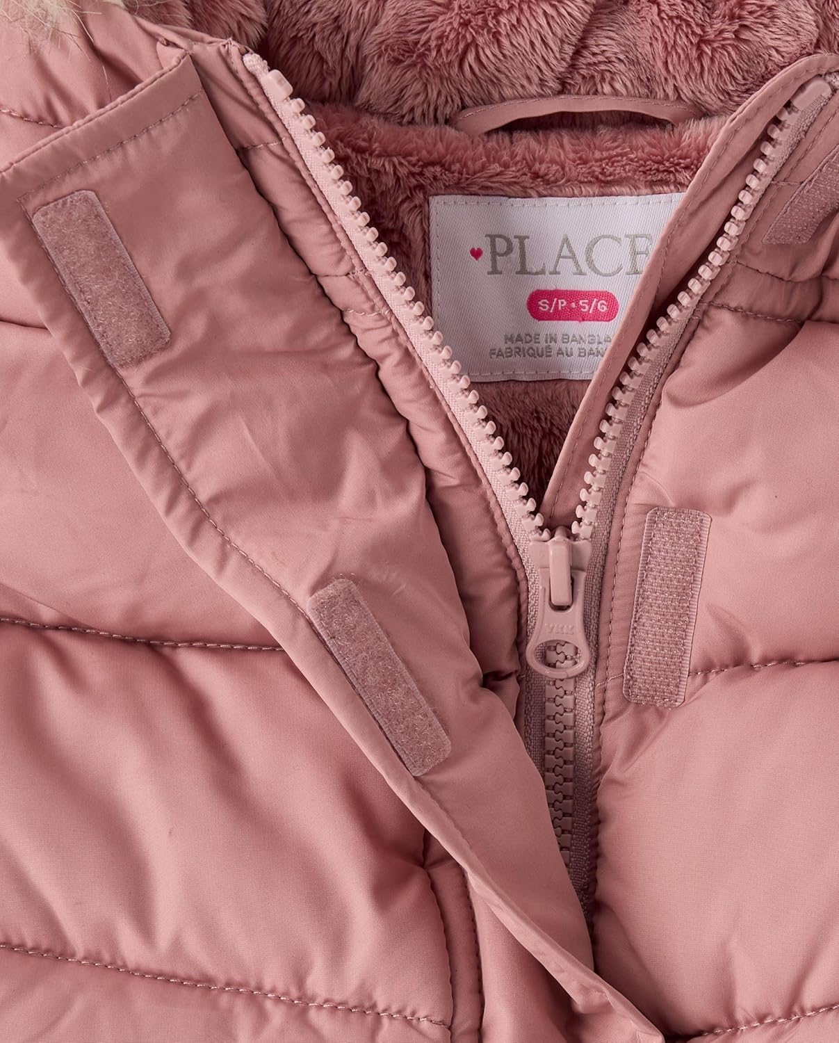 The Children's Place Girls' Water and Wind Resistant Hooded Zip Front Mid Length Puffer Jacket, Faux Fur Lined Large Precious Pink