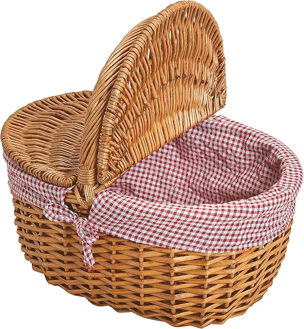 Willow Picnic Basket with Lid - Classic Red/White Woven Picnic Hamper