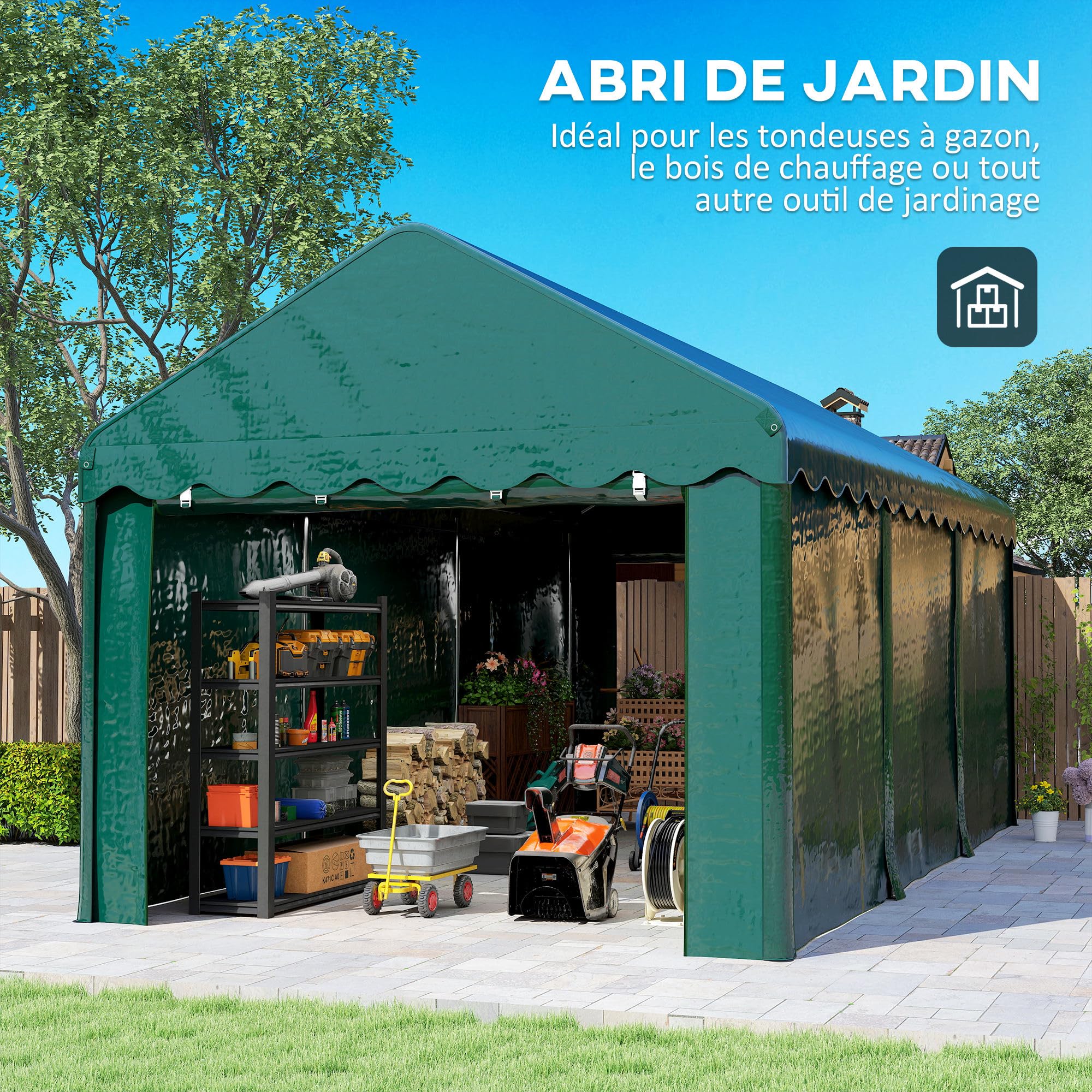 Outsunny Carport Abri Voiture Extérieur 2 Portes Enroulables 3 x 6 m Vert | Tente de Garage, Tente de Stockage, Résistant aux UV, Étanche, Toile en PE 200 g, pour Camion, Bateau, Voiture