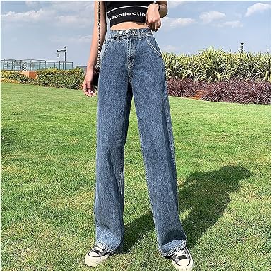 Amazon.com: Pantalones de mezclilla de cintura alta para mujer, pantalones  de pierna ancha, pantalones de mezclilla rectos para otoño y mujer : Ropa,  Zapatos y Joyería