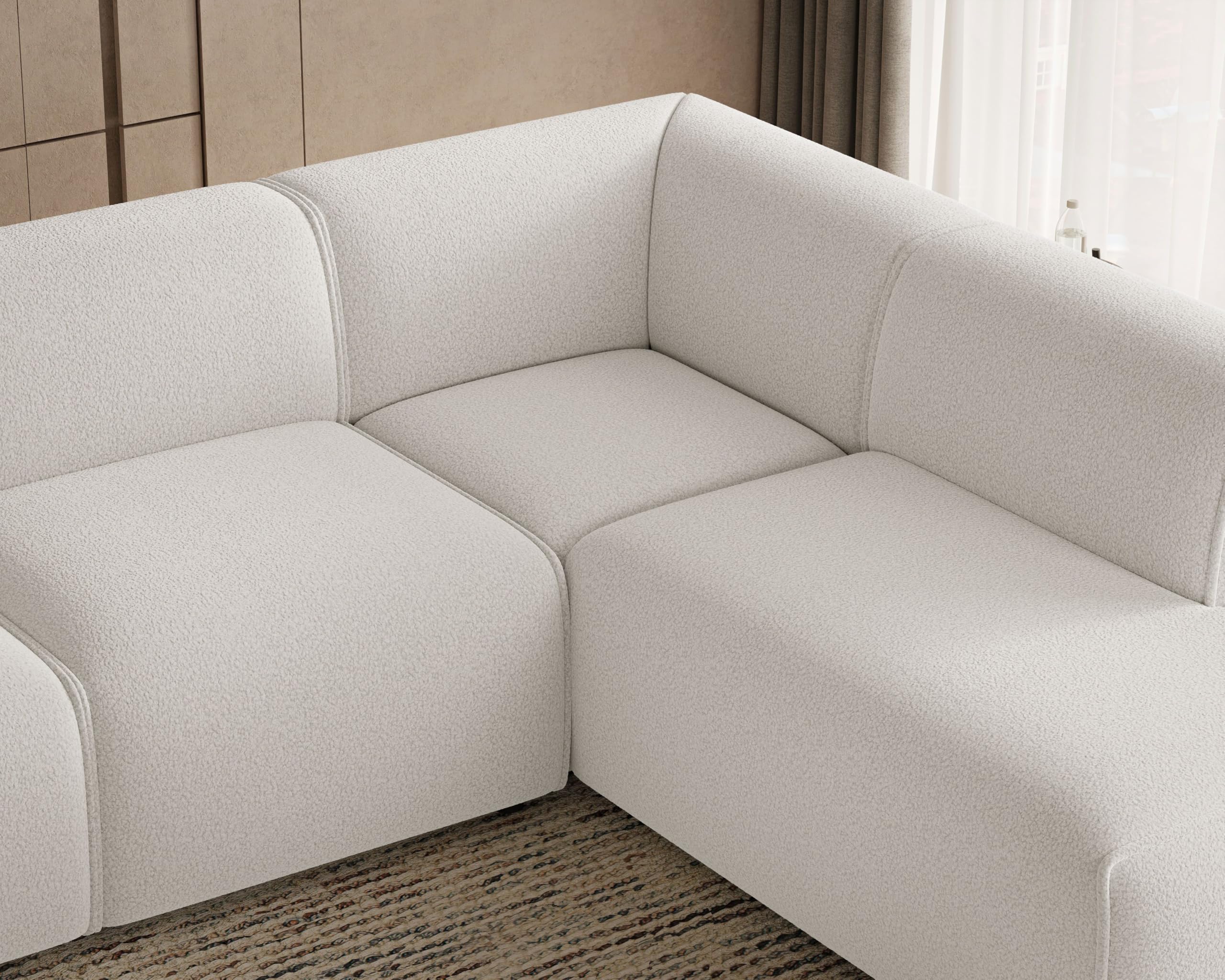 GRAINGOLD Eluno Ecksofa 292x220 cm, L-Form Sofa, Sofa für Wohnzimmer, Bouclé Stoff, 4-Sitzer Eckcouch, Modernes Design (Weiß, Rechts)