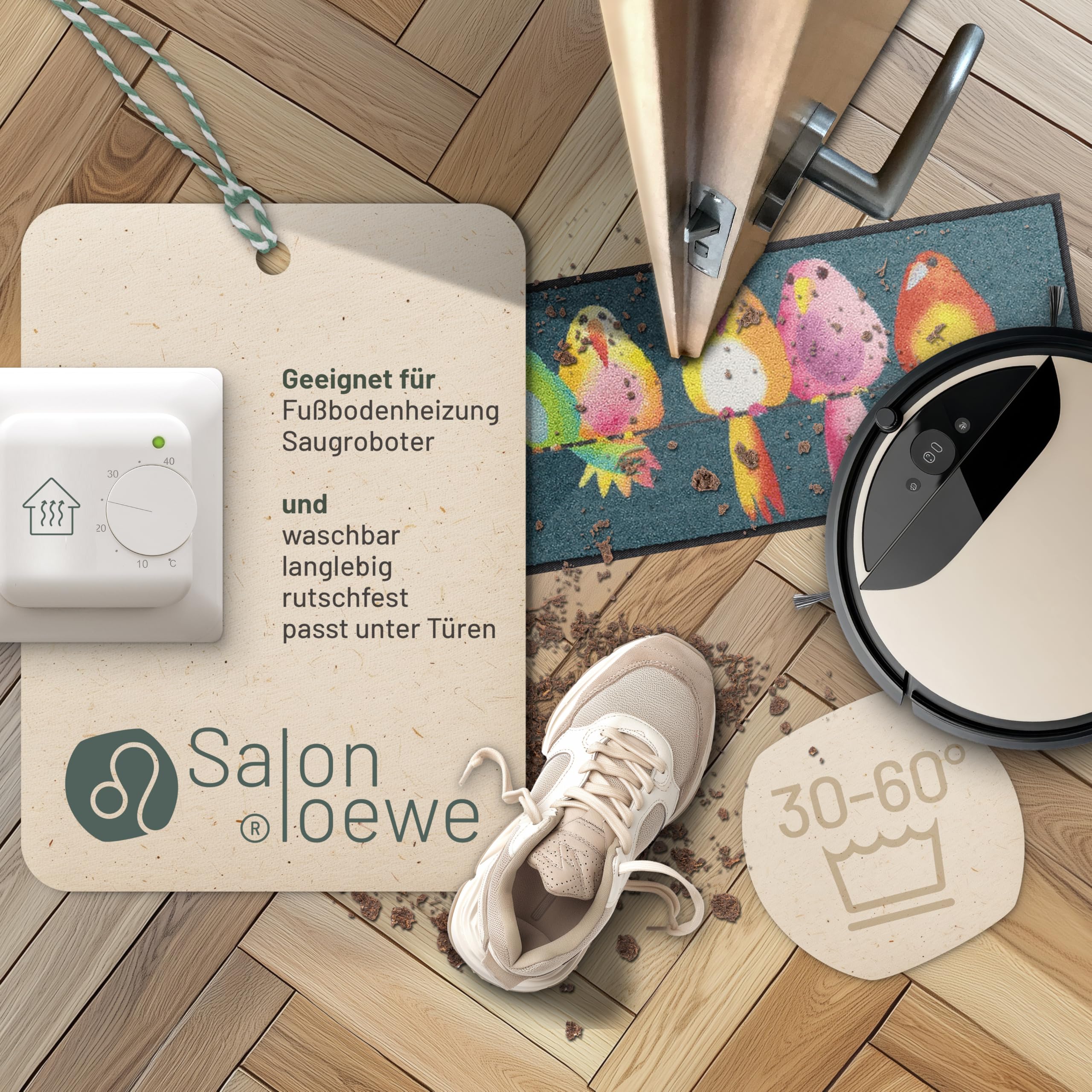 Salonloewe Fussmatte Fussmatte Rainbow Birds I Schmutzfangmatte & Fußabtreter für Innen 30 x 100 cm