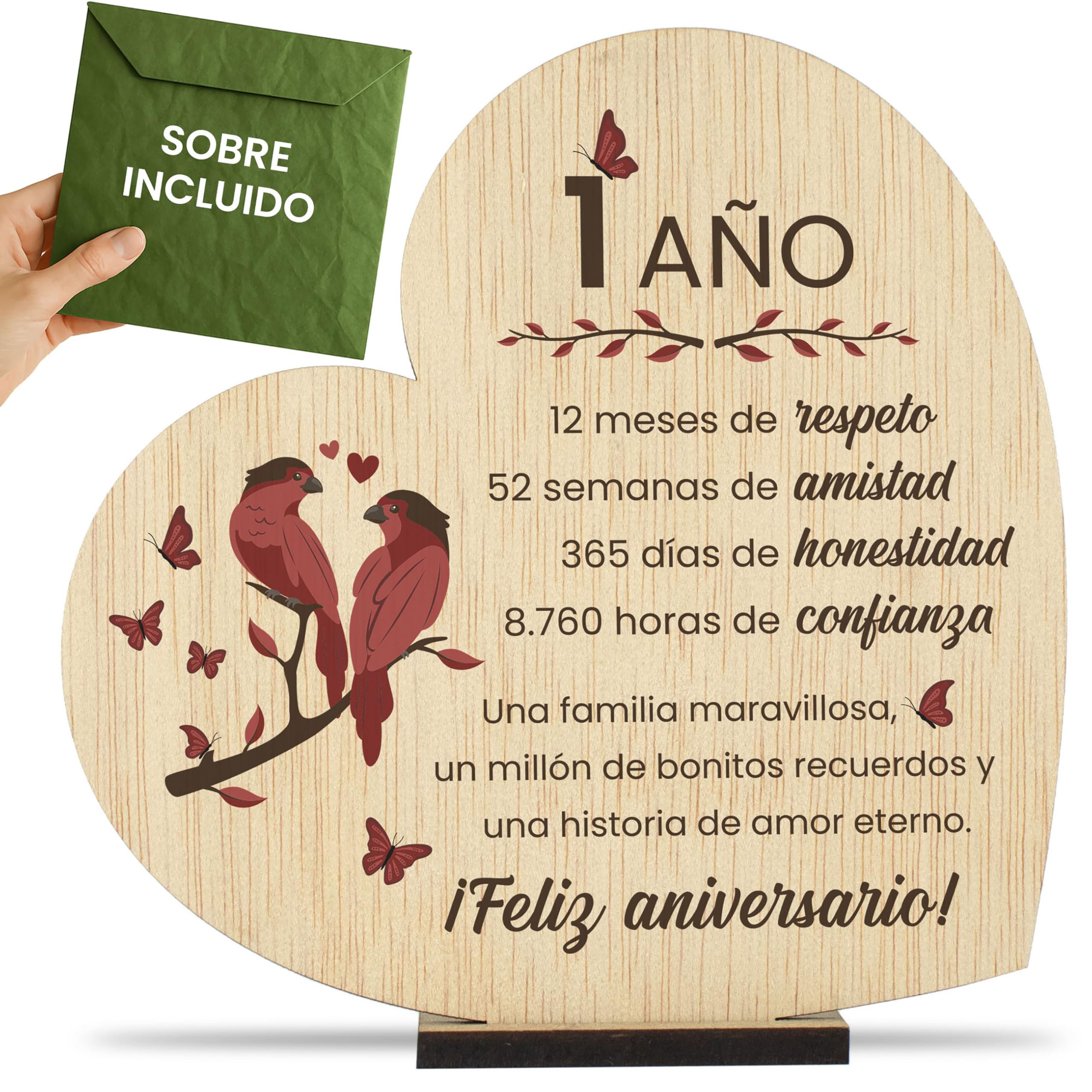 CONTRAXT Regalos primer aniversario bodas o novios. Detalles originales postal tarjeta de felicitacion pareja 1 año casados mujer hombre (1 Año),GFT-15-1-Wood-M