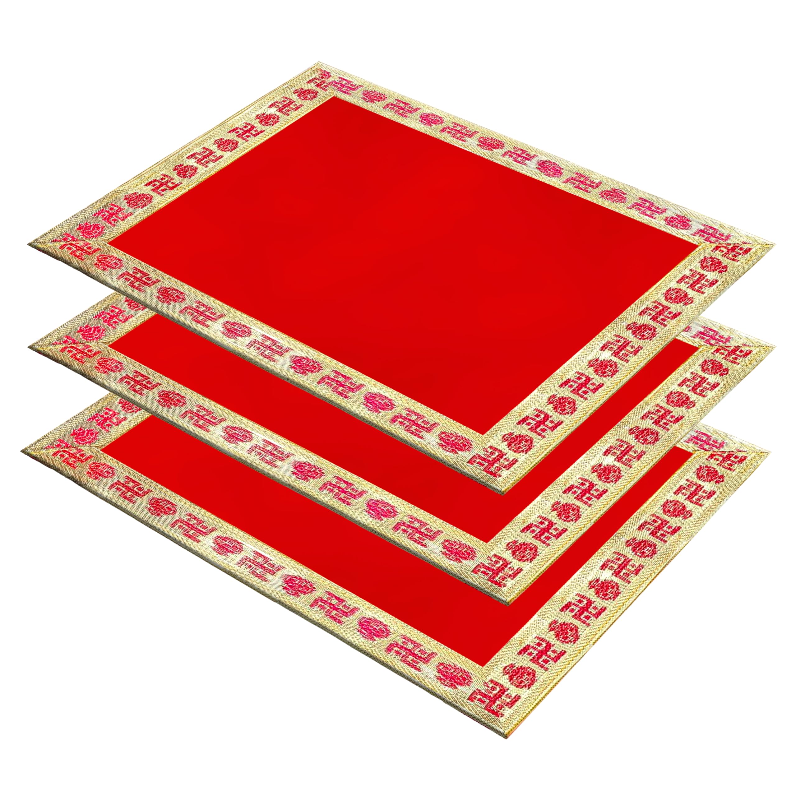 Pink Sky Chowki Velvet Red Puja Aasan Cloth for Mandir & Home Temple Size 13X9 INCH (3, Square)-image-24