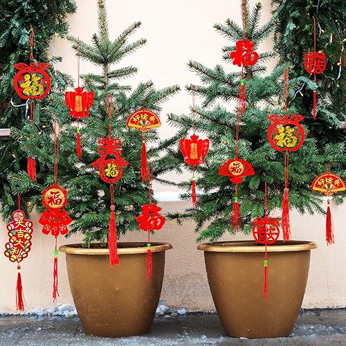 Miniatura 4 de Adornos de año nuevo chino 2025, colgante de nudo chino, adornos colgantes rojos, colgantes de la suerte fu para Año Nuevo, árbol para el hogar,