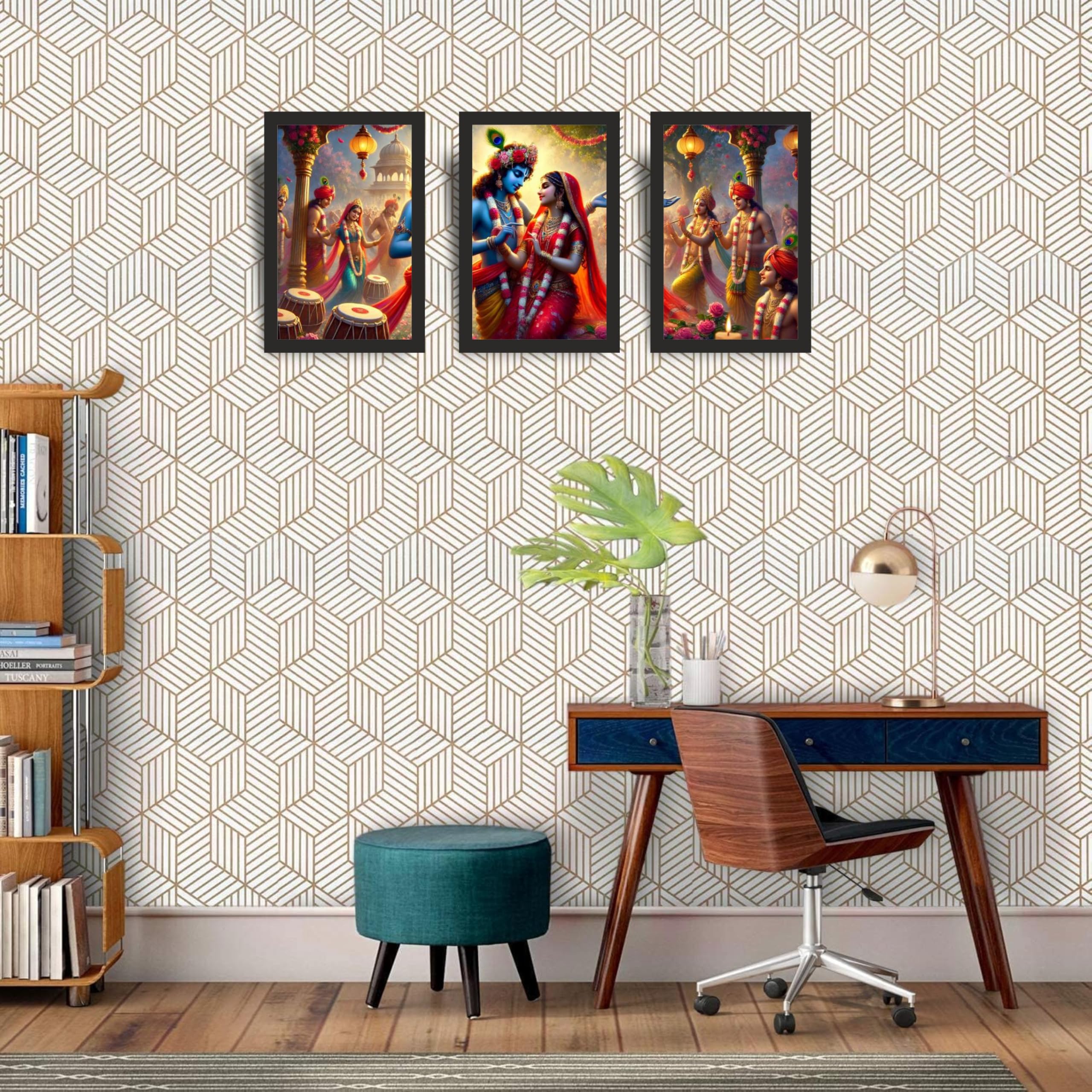 Radha Krishna Celebration Digital Wall Art Set of 3