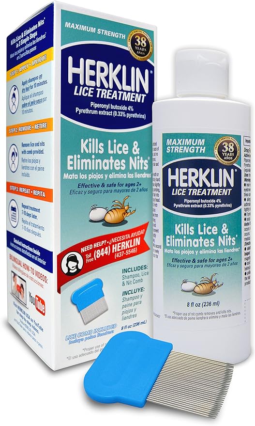 Herklin Lice Killing Shampoo Kills Lice & Eliminates Nites Includes Lice Comb