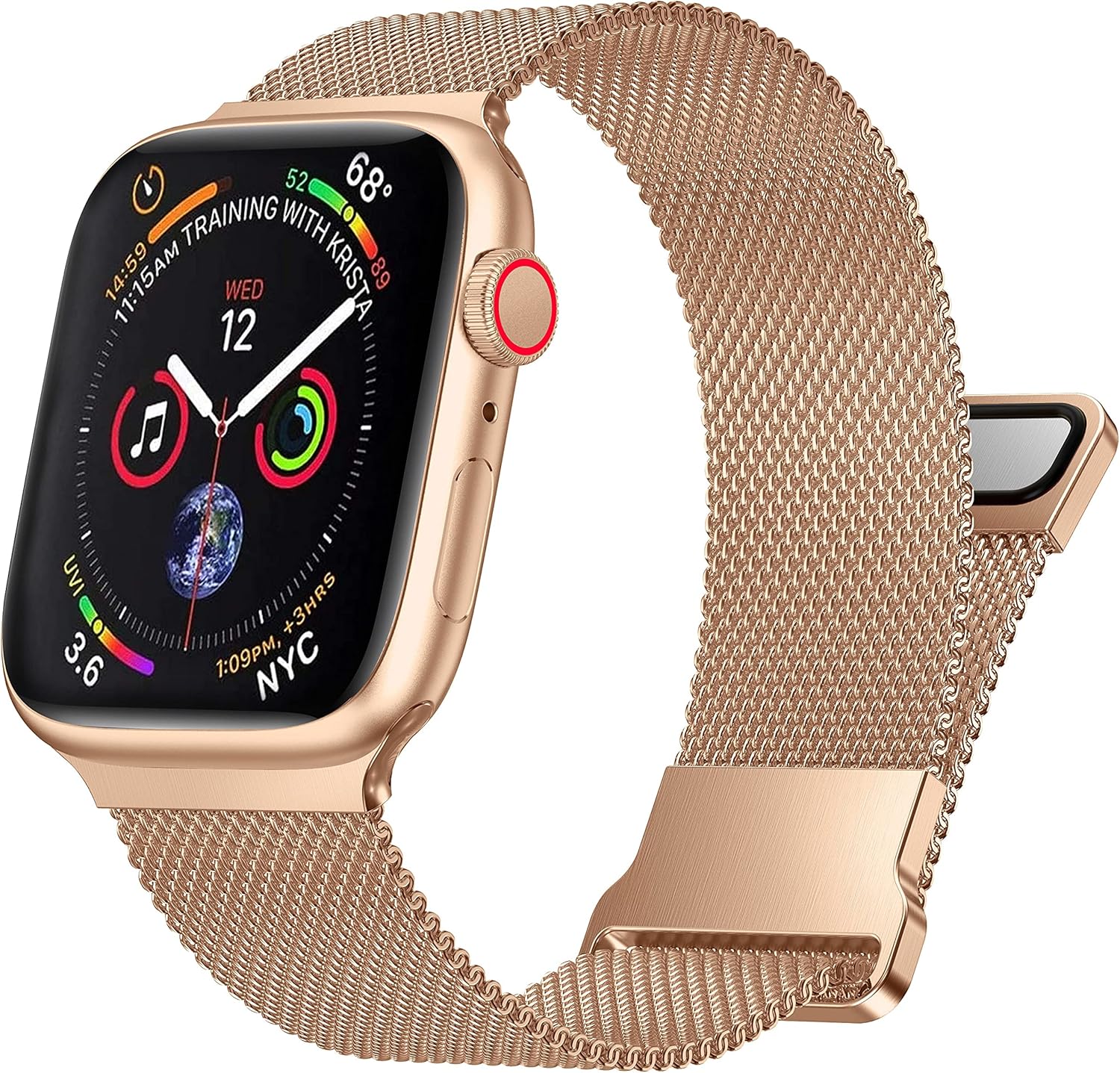 UHKZ Compatible with Apple Watch Band 42mm 44mm 45mm for Women Men,Stainless Steel Milanese Mesh Loop Magnetic Adjustable Strap Replacement for iWatch Series 7/6/5/4/3/2/1/SE,Gold,42/44/45mm