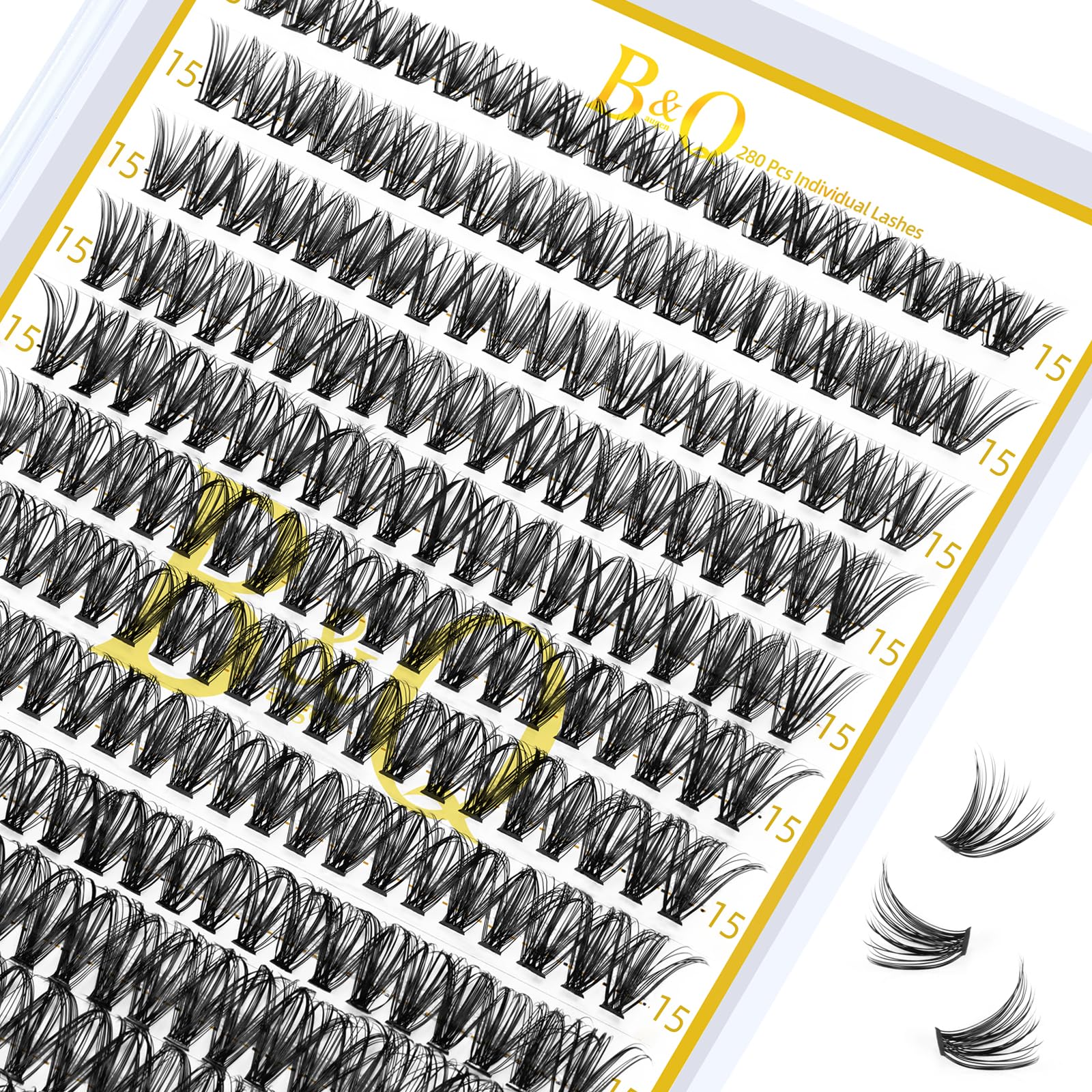 Lash Clusters B&Q LASH Individual Lashes 280 Clusters False Eyelash 10D 20D 30D 40D Lash Clusters Extensions Individual Cluster DIY Eyelash Extensions at Home 1 Count (Pack of 1), (40D-0.07D,15MM)