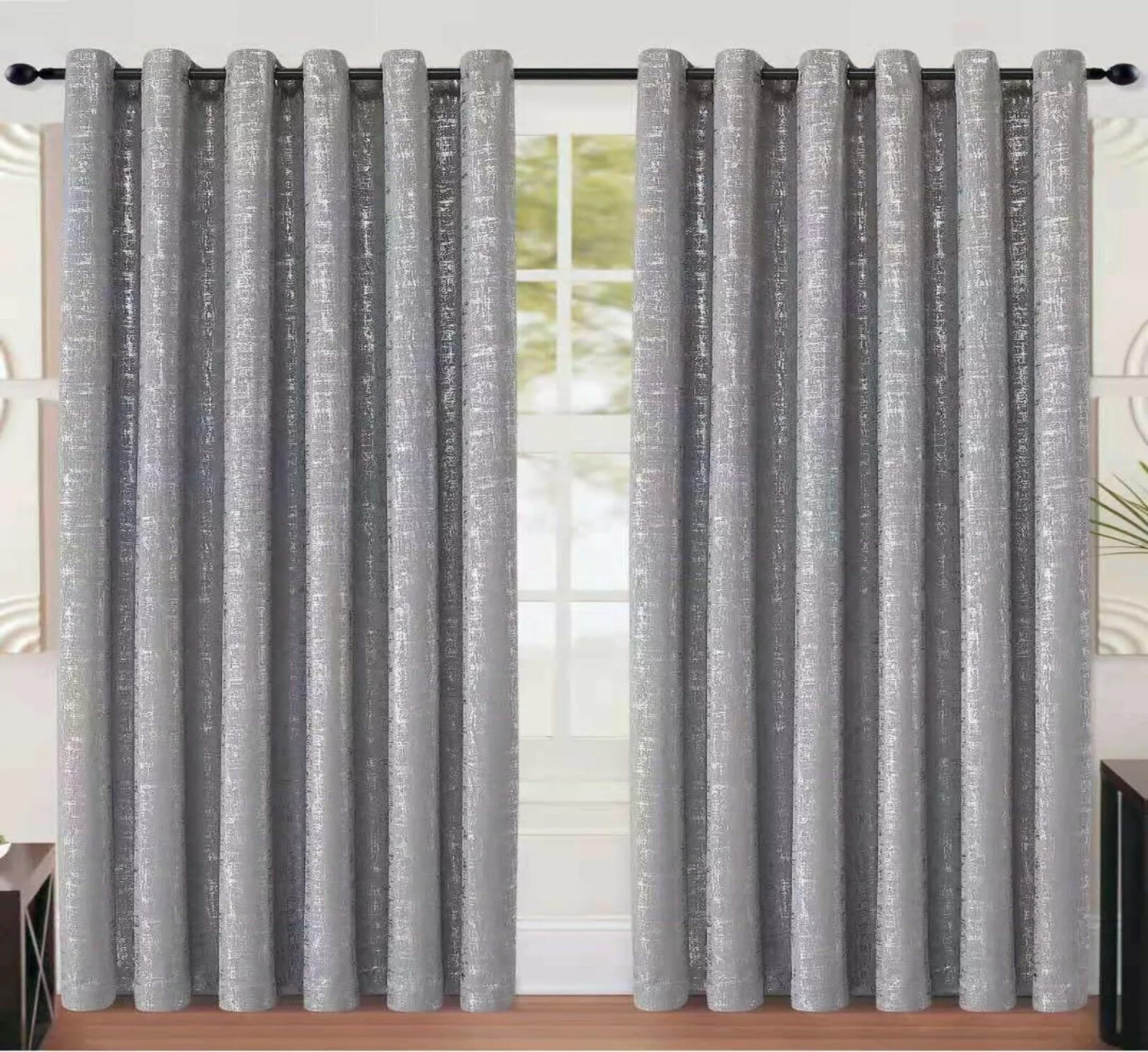 swift Blackout Glitter Curtains Pair Thermal Insulated Eyelet Ring Top Panels for Bedroom Living Room Sparkly Shimmer Design