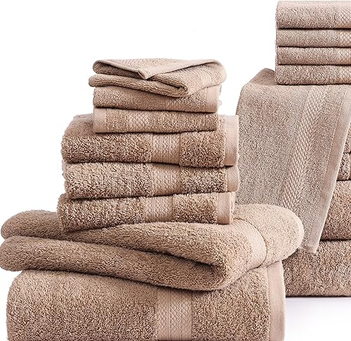 Miniatura 7 de LANE LINEN - Juego de toallas de baño de 16 piezas, 100% algodón, altamente absorbentes, supersuaves, 4 toallas para manos y 8 paños de lavado,