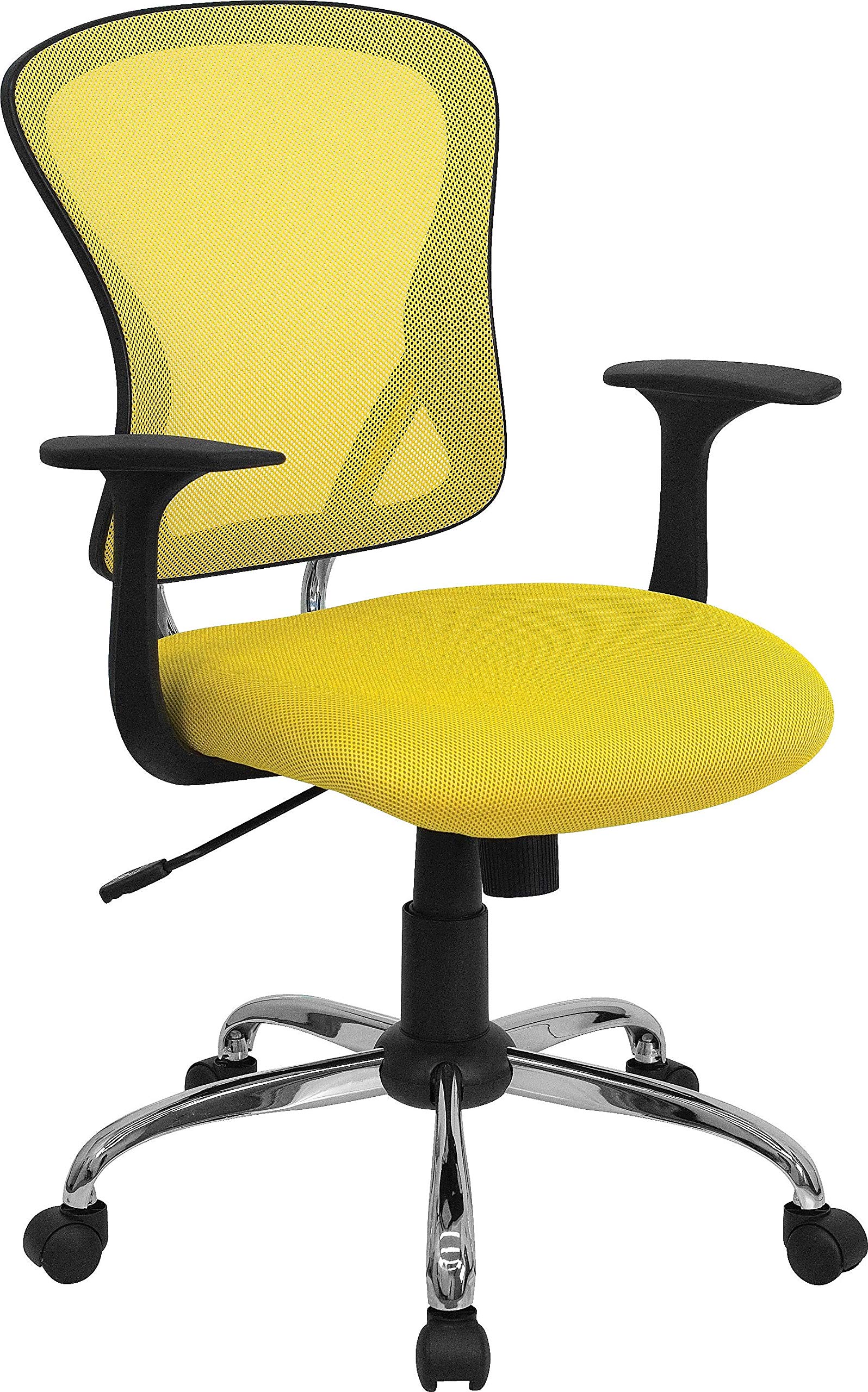 Flash Furniture Alfred Mid-Back Yellow Mesh Swivel Task Office Chair with Chrome Base and Arms