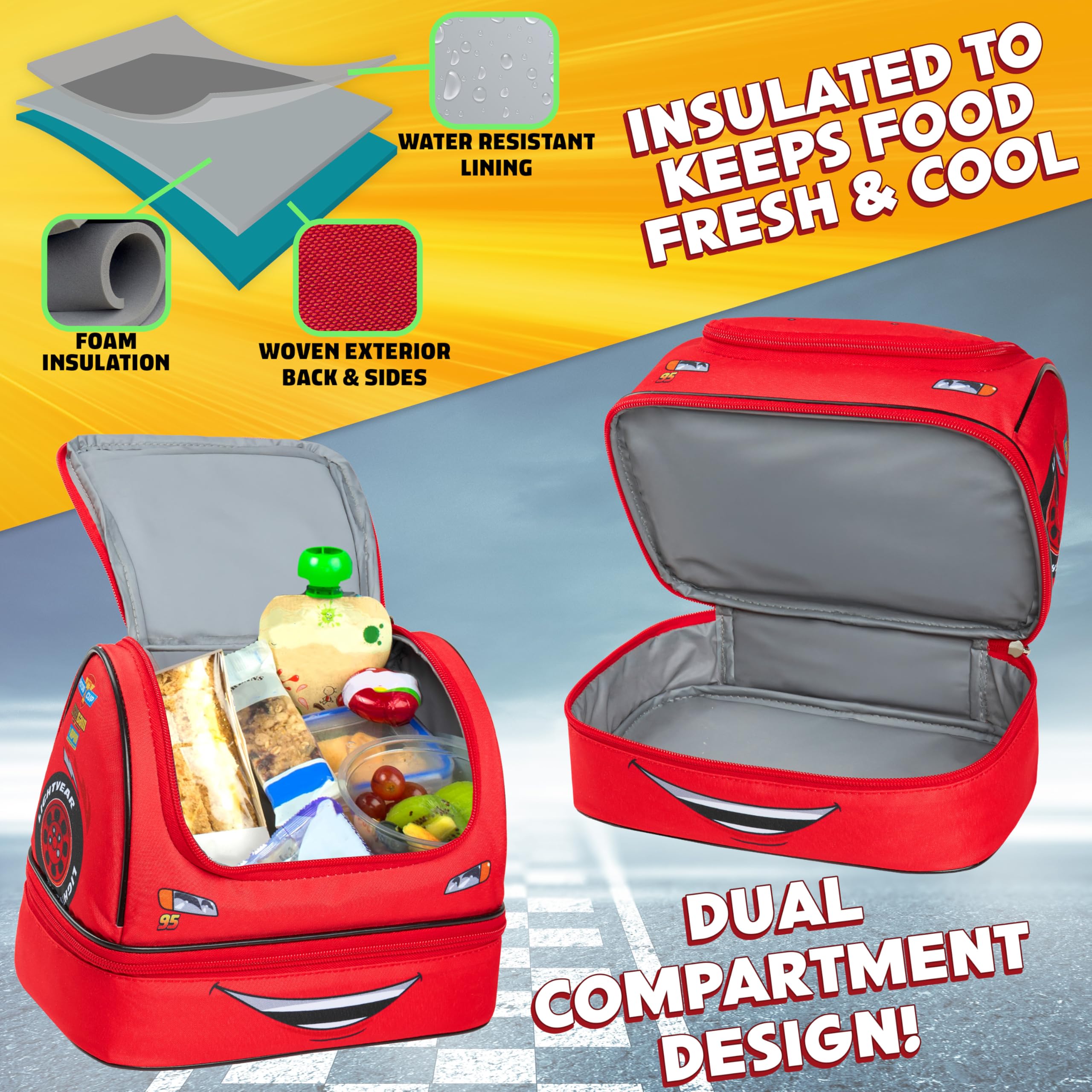 Get Trend Disney Cars Sac Repas Isotherme Enfant Ado Lightning McQueen Lunch Box Double Compartiment École Voyage Sac Pique Nique (Rouge McQueen)