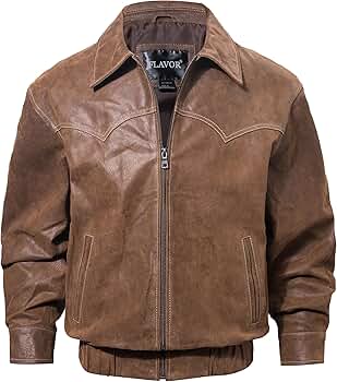 FLAVOR Men Genuine Leather Bomber Jacket Casual Fall Winter Jacket