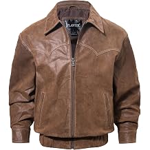 FLAVOR Men Genuine Leather Bomber Jacket Casual Brown