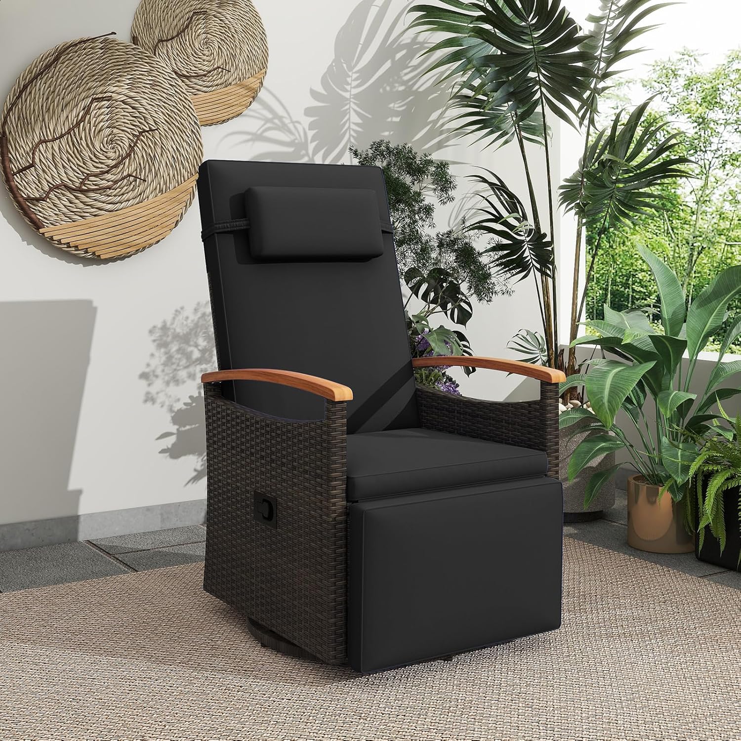 RELAX4LIFE Swivel Outdoor Recliner Chair in an outdoor setting
