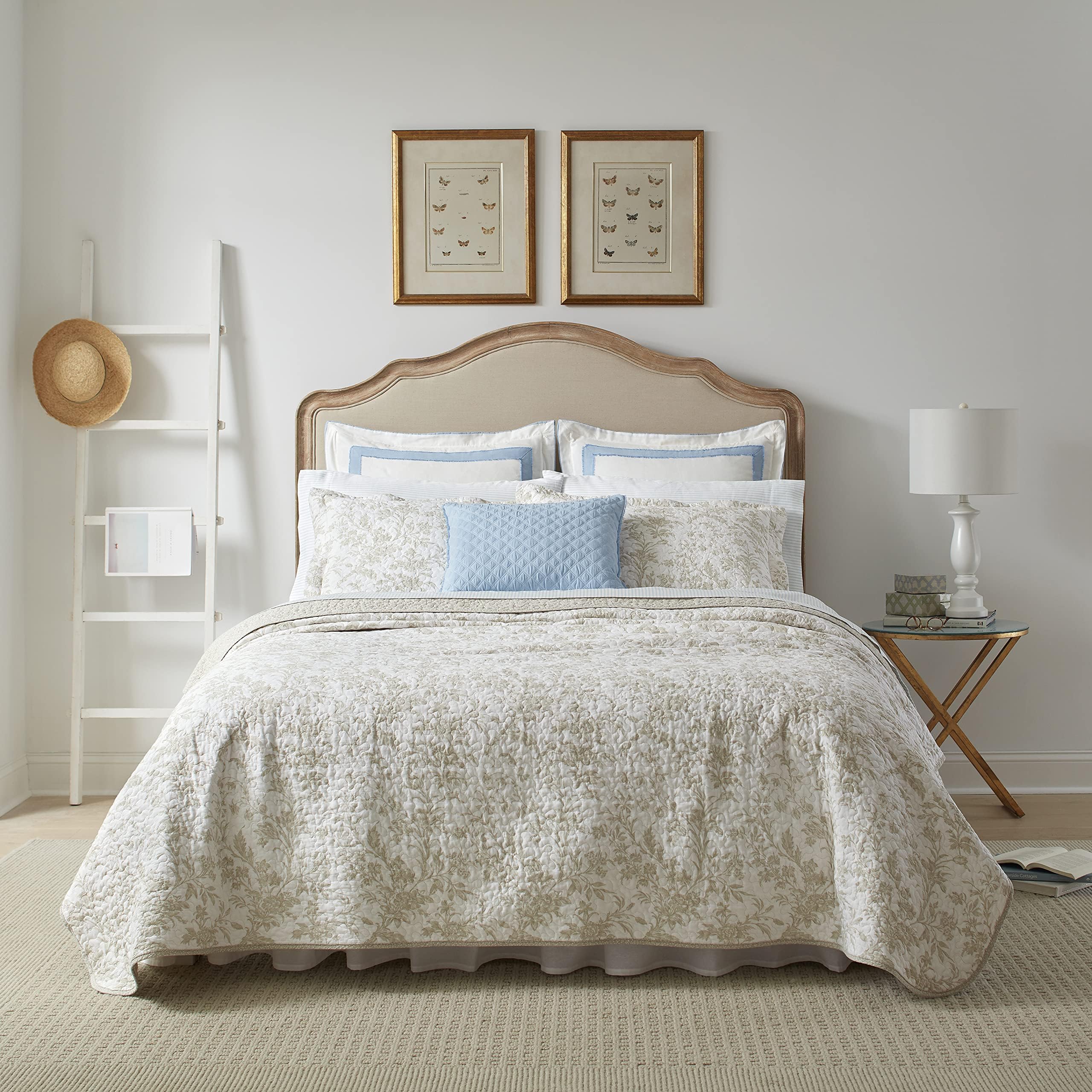 Home - Amberley Collection - Quilt Set - 100% Cotton, Breathable & Lightweight, Reversible Bedding, Pre-Washed for Added Softness, Queen, Biscuit