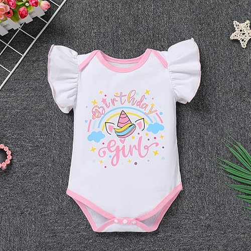 Miniatura 5 de IBTOM CASTLE Conjunto de falda de unicornio para bebé niña 1er 2do 3er cumpleaños, tutú arco iris, pastel de princesa, mameluco con diadema para