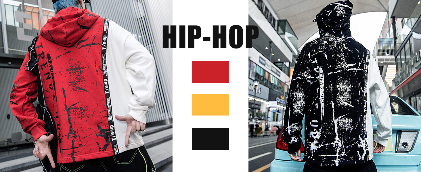 COVISOTY Hoodie Heren Capuchon Trui, Mannen Techwear Hip hop Patchwork Unisex Streetwear Sweatshirt Casual Sport Pullover (3XL, Zwart wit A