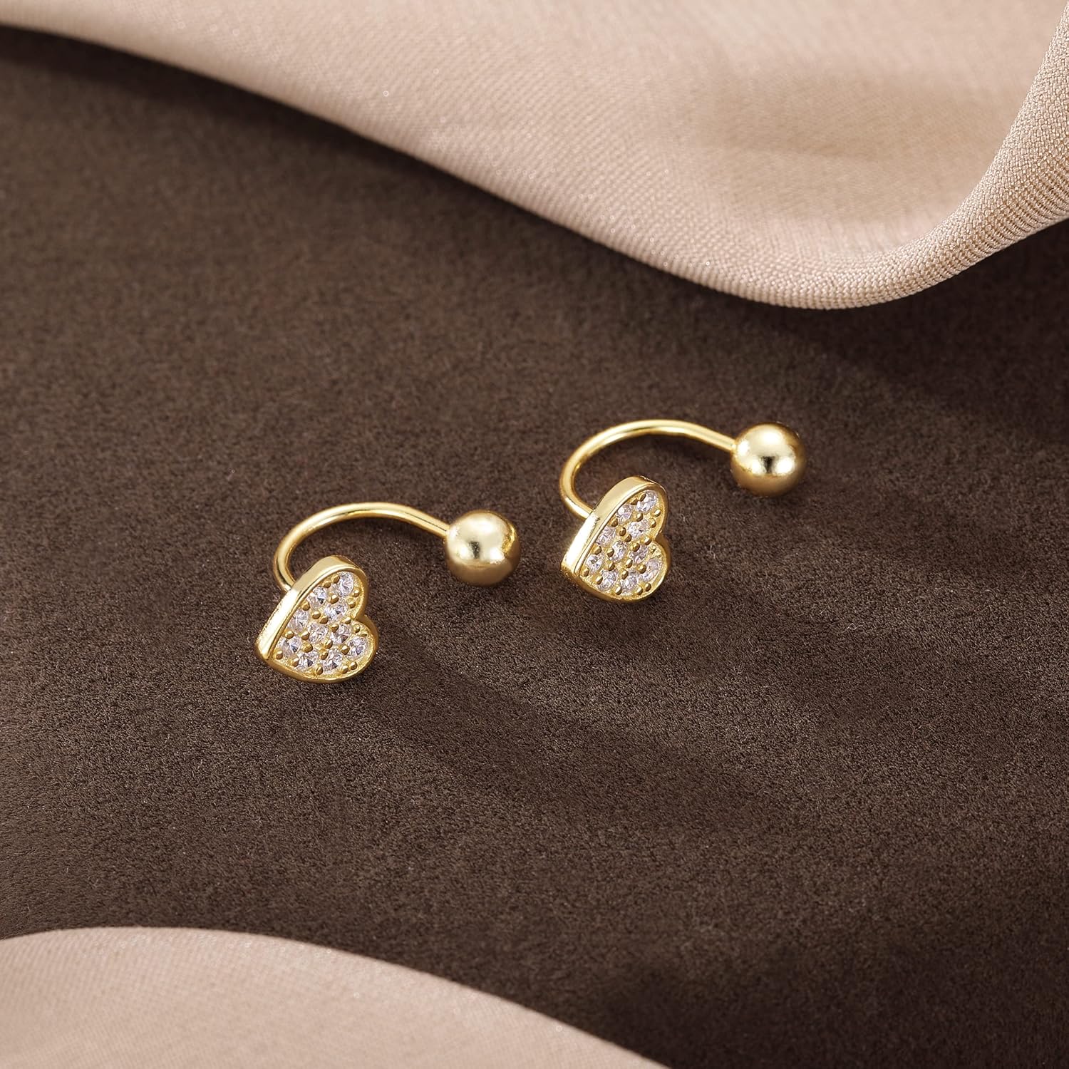 SLUYNZ Sterling Silver Small CZ Heart Half Hoop Earrings for Women Teens Love Half Hoop Earrings Cartilage Helix Piercing Ball Studs Earrings for Valentines Day - Image 4