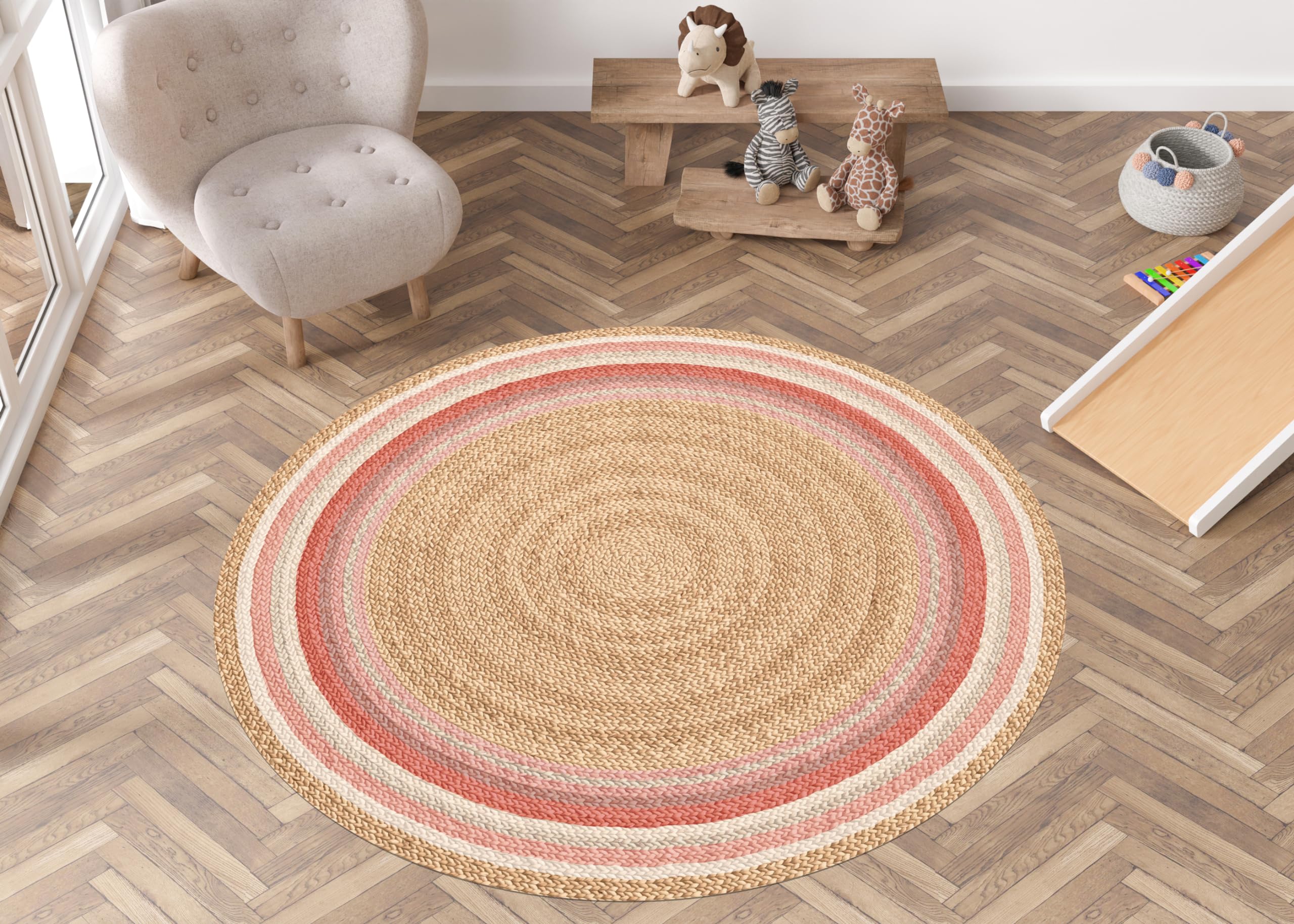 VINILIKO Design | Alfombra Vinílica Redonda Líneas Rosas [Diam] 150 cm - Antideslizante, Impermeable, Lavable - Varios Tamaños - Alfombra Vinilo Salón, Cocina
