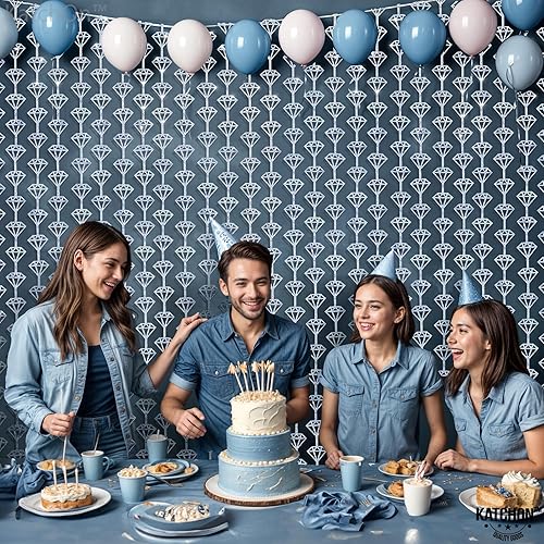 Vista 8 de KatchOn, Holographic Silver Foil Diamond Curtains - Pack of 2 Diamond Backdrop Curtain Silver Diamond Garland, Denim and Diamonds Party