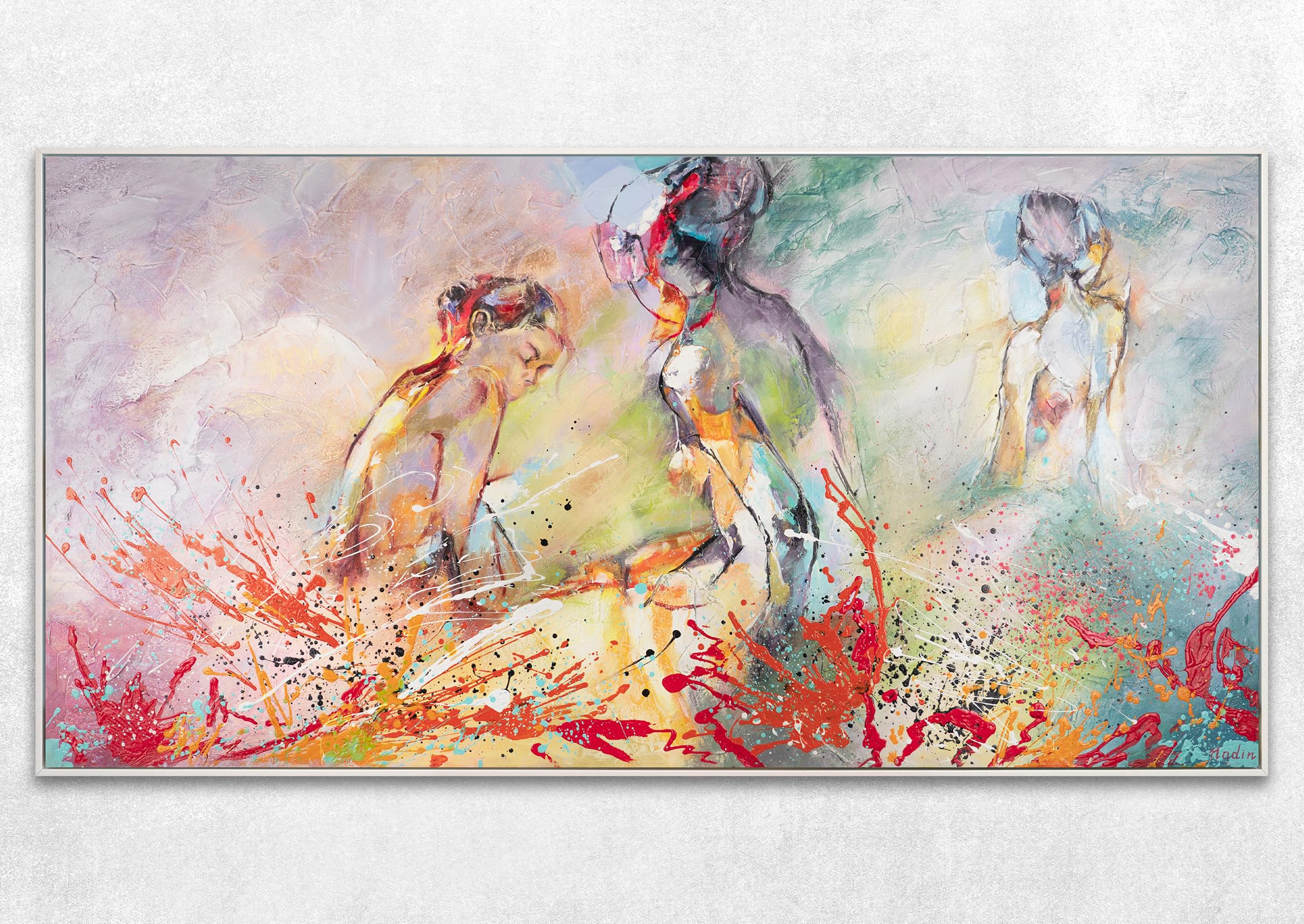 YS-Art Abstrakt Stil Acryl Gemälde auf Leinwand Heißer Sommer handgemalt Wandbilder Wohnzimmer modern Wohndekor Akt Bilder echte Kunstwerke gerahmt mit Rahmen 160x80 cm