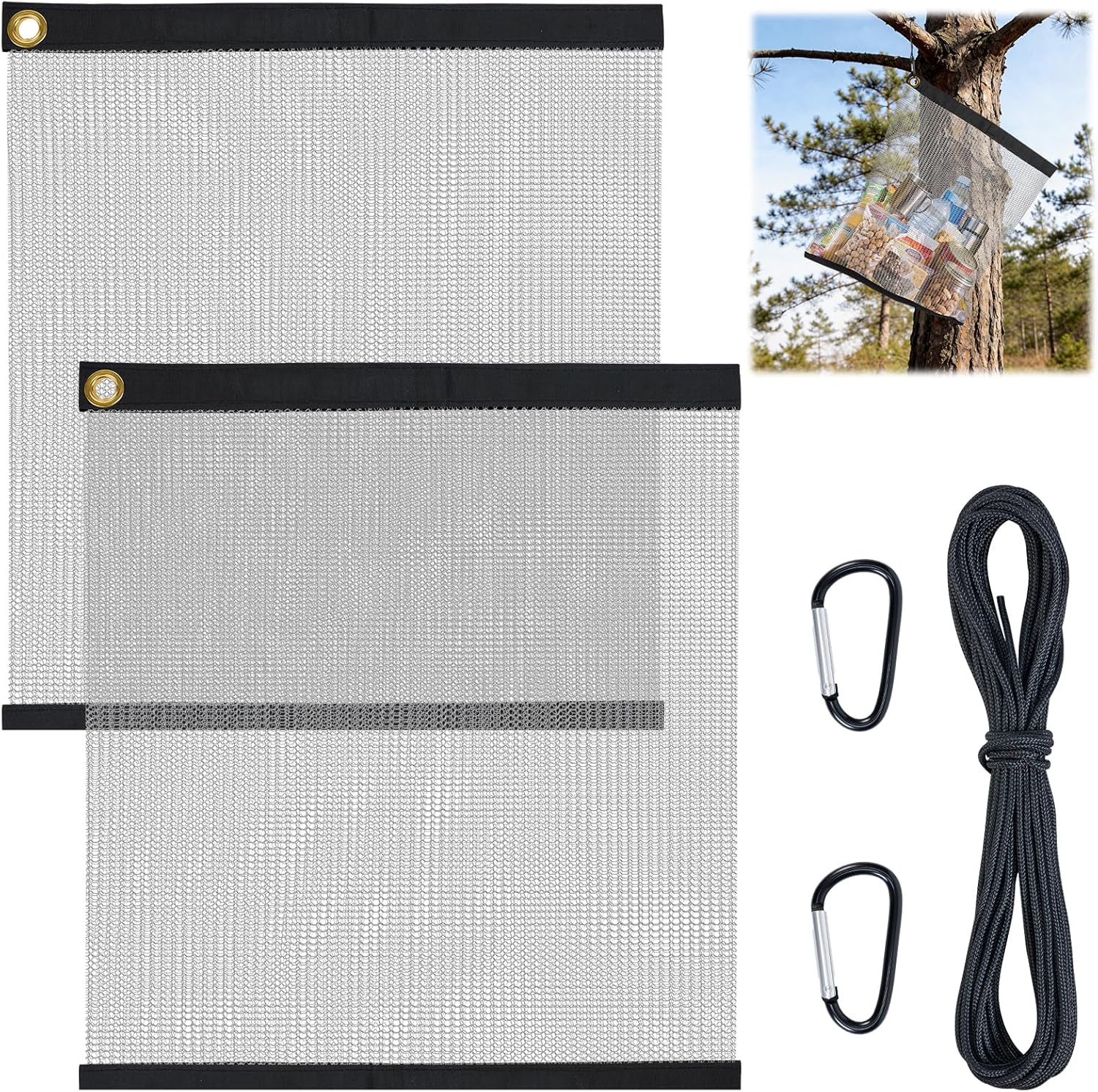 2 Pack Ultralight Rodent Proof Bear Bags, Wire Mesh Hanging Food Storage Bags for Camping and Backpacking, Critter Protection Kit with Nylon Rope and Carabiners