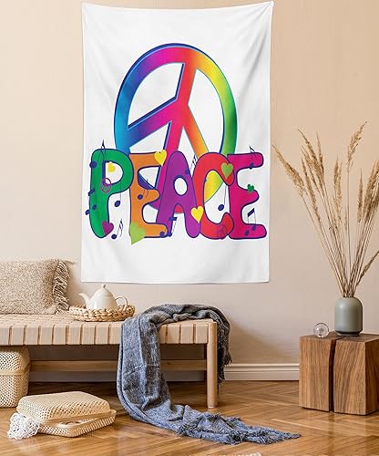 Miniatura 1 de Ambesonne Tapiz Groovy, letras de texto de la paz de los años setenta, ilustración musical de la revolución histórica de igualdad, colgante de pared