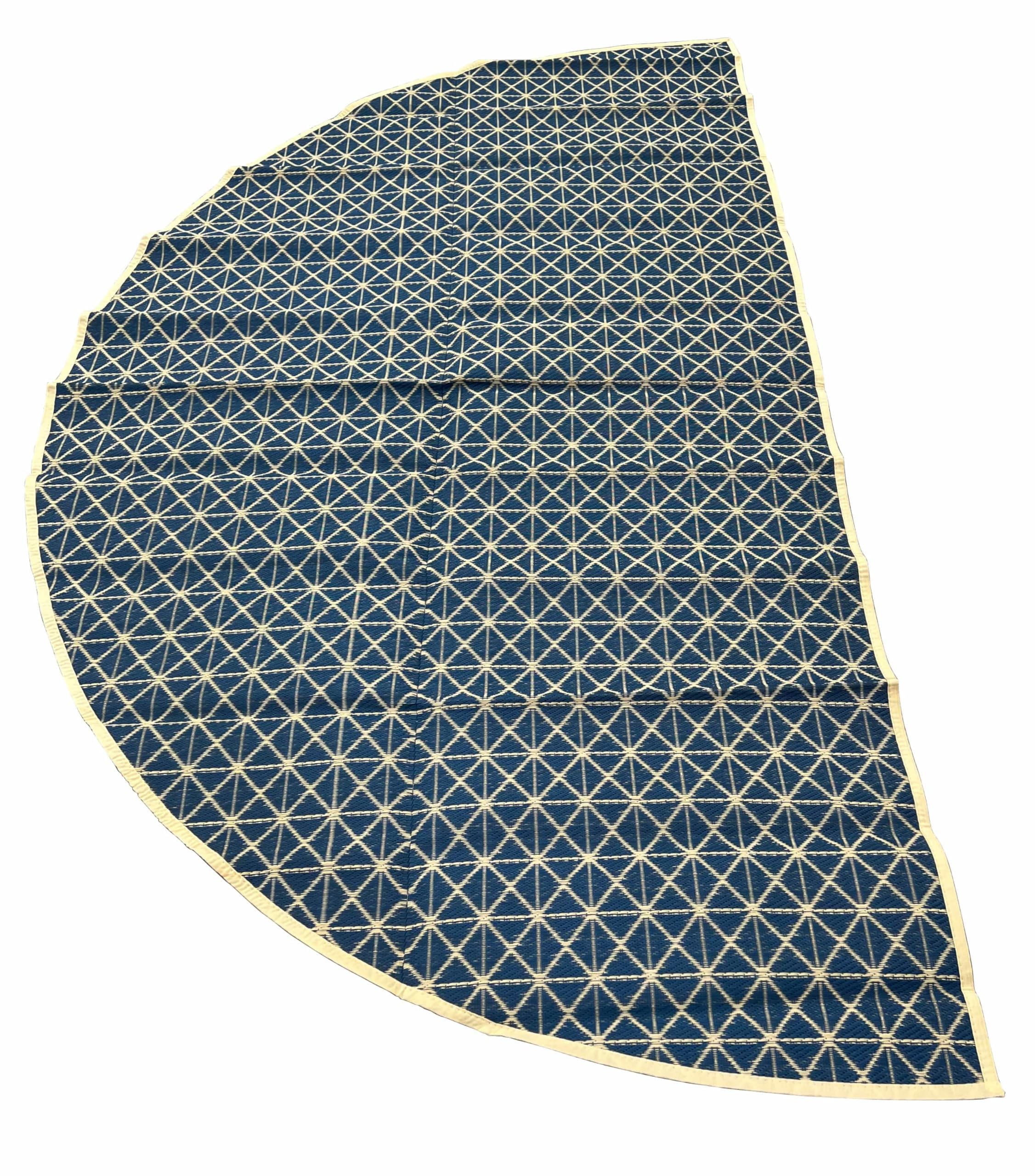 Bell Tent Boutique Bell Tent Floor Mat – Recycled Polypropylene Half Moon or Full Coverage – Lightweight, Waterproof – Fits 3m-6m ZIG Tents (Blue/Golden Patterned, 4m Half Moon) — image 1