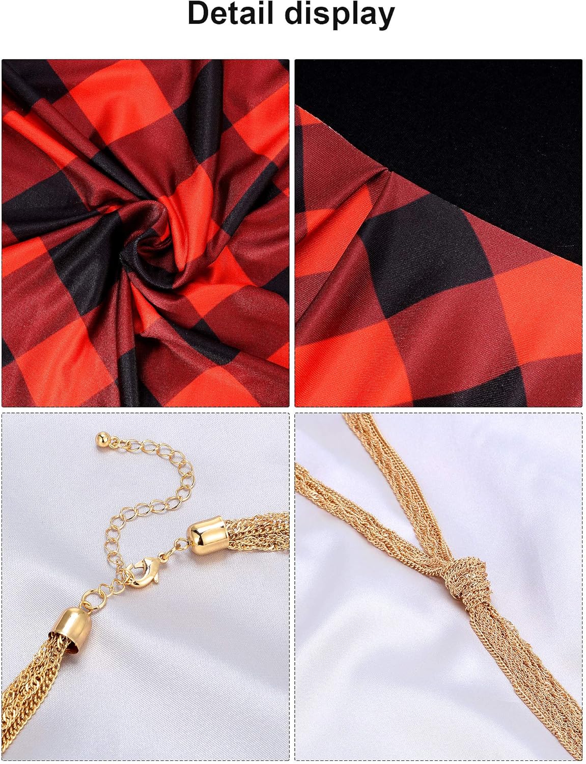 Women Christmas Plaid Maxi Dresses with Necklace Pocket Long Sleeve High Waist Plaid Skirts for Holiday - Image 2