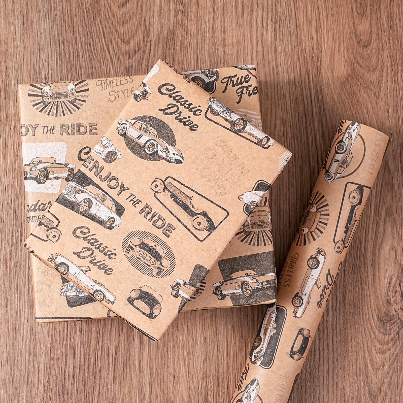Ulmasinn Kraft-Geburtstags-Geschenkpapier - Mini-Rolle - Auto