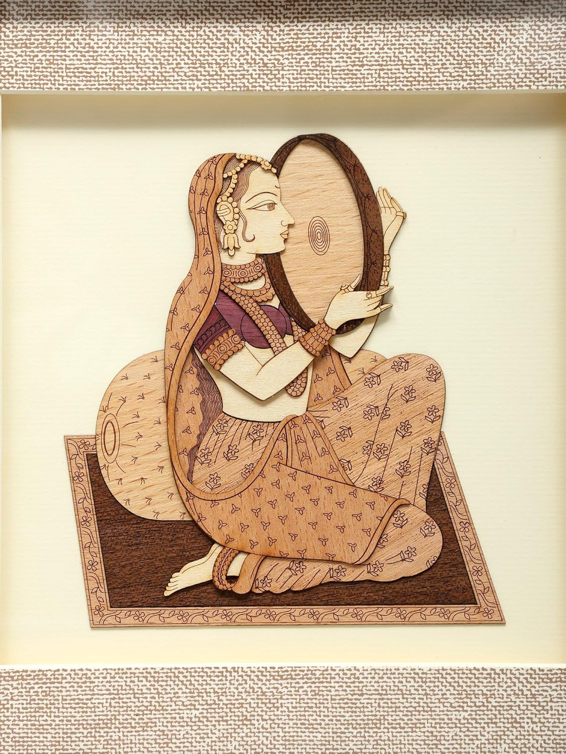 エキゾチック インディア 女性 演奏 The Dafali 木彫り 壁掛け | Mugal 女性アーティスト 木製ウォールアート ホ