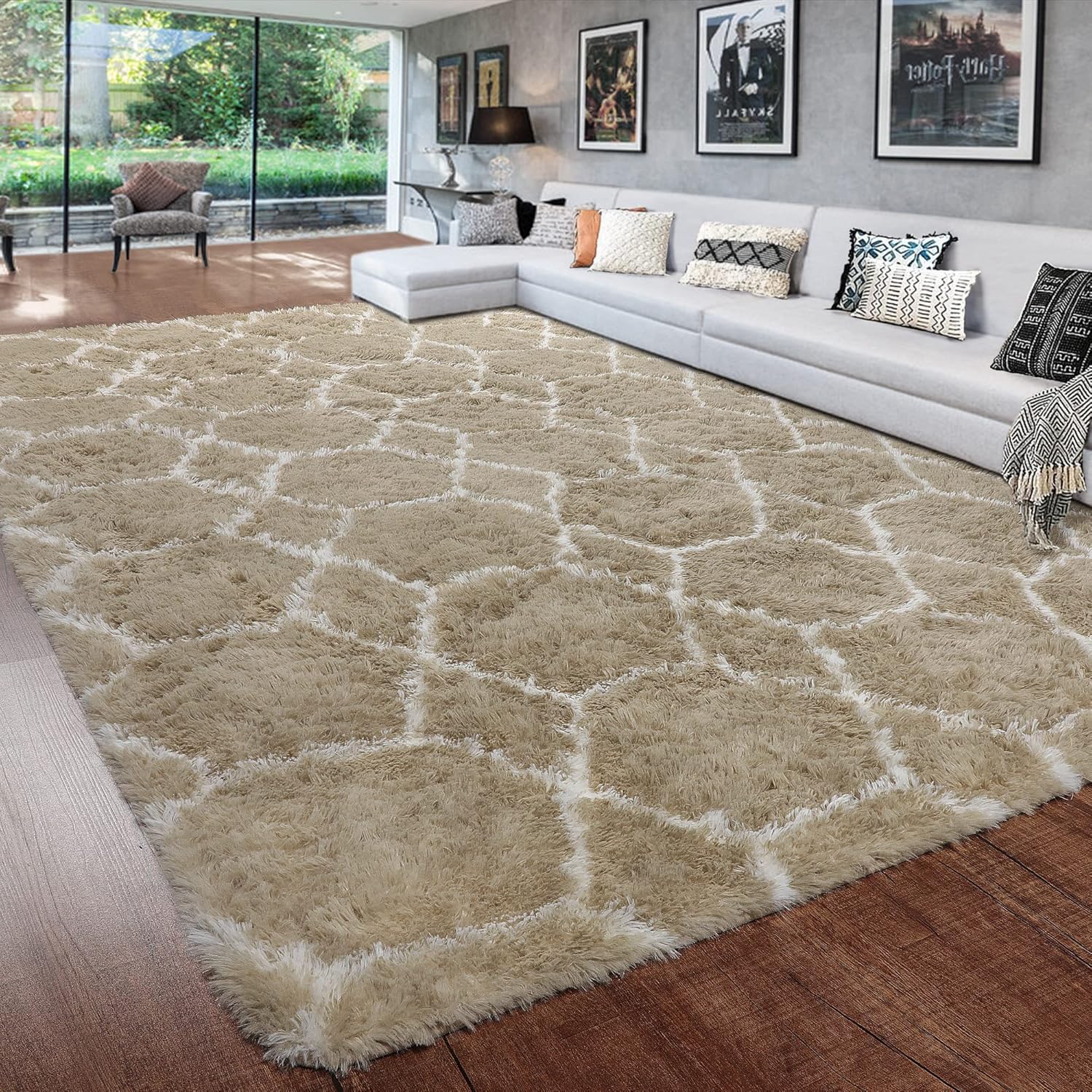 BSTLUV Boho Beige and White Area Rug for Living Room,6x9