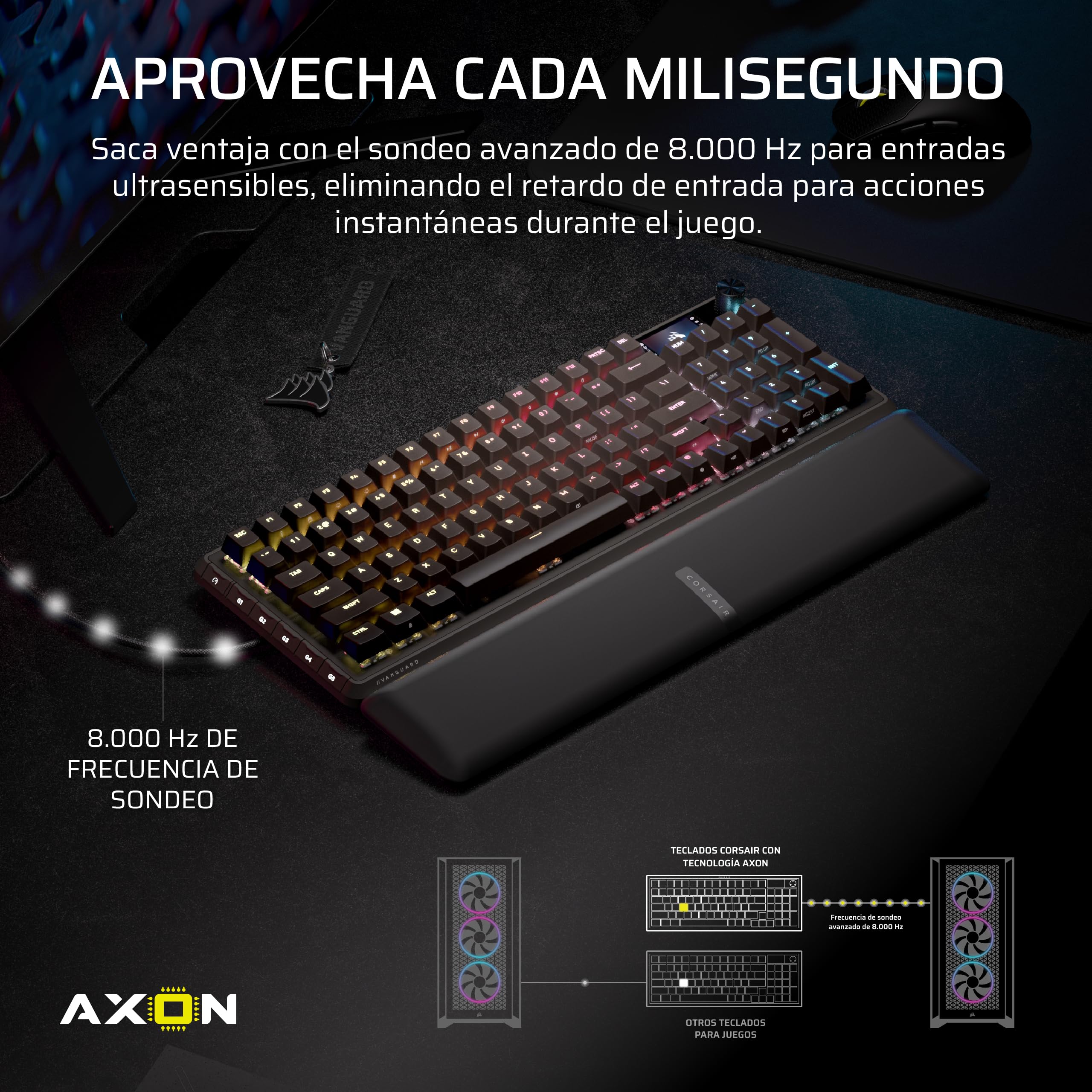 Corsair Vanguard Pro 96 Efecto Hall Teclado con Cable para Juegos - Negro | QWERTY ES, Formato 96%, MGX Hyperdrive Interruptores, 8 000 Hz, Rapid Trigger, Virtual Stream Deck, Flashtap SOCD