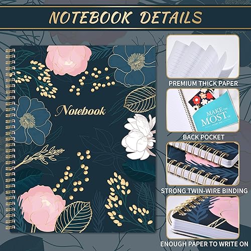 Miniatura 4 de Cuaderno rayado - Diario rayado, 8.5 x 10.5 pulgadas, cuaderno en espiral, cuaderno universitario con 142 páginas (71 hojas), papel grueso, bolsillo