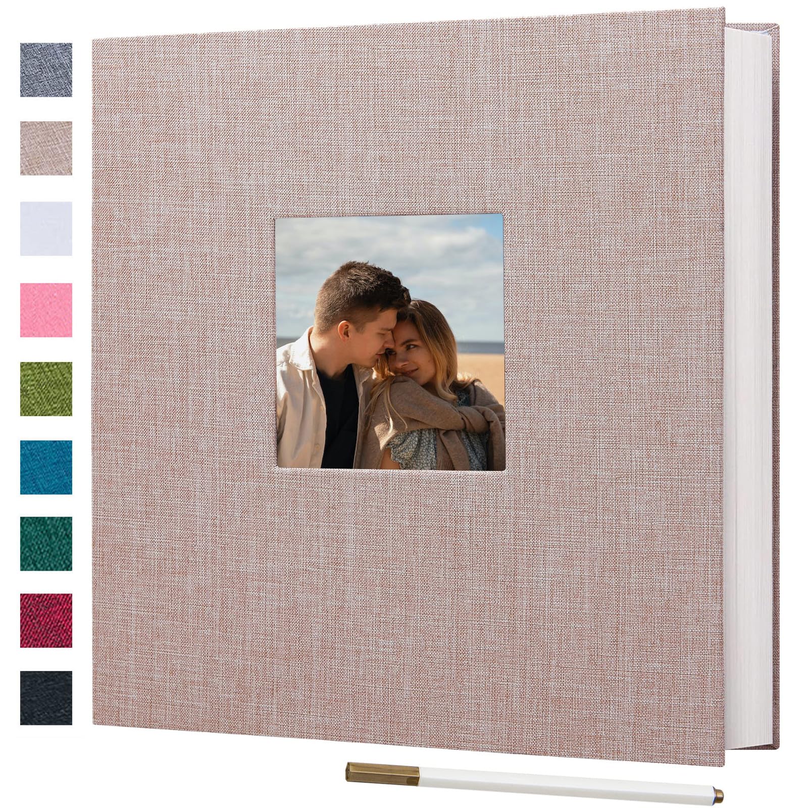 Ponping Large Photo Album Self Adhesive for 3x5 4x6 5x7 8x10 Pictures Linen Scrapbook Album DIY 40 Blank Pages with A Metallic Pen