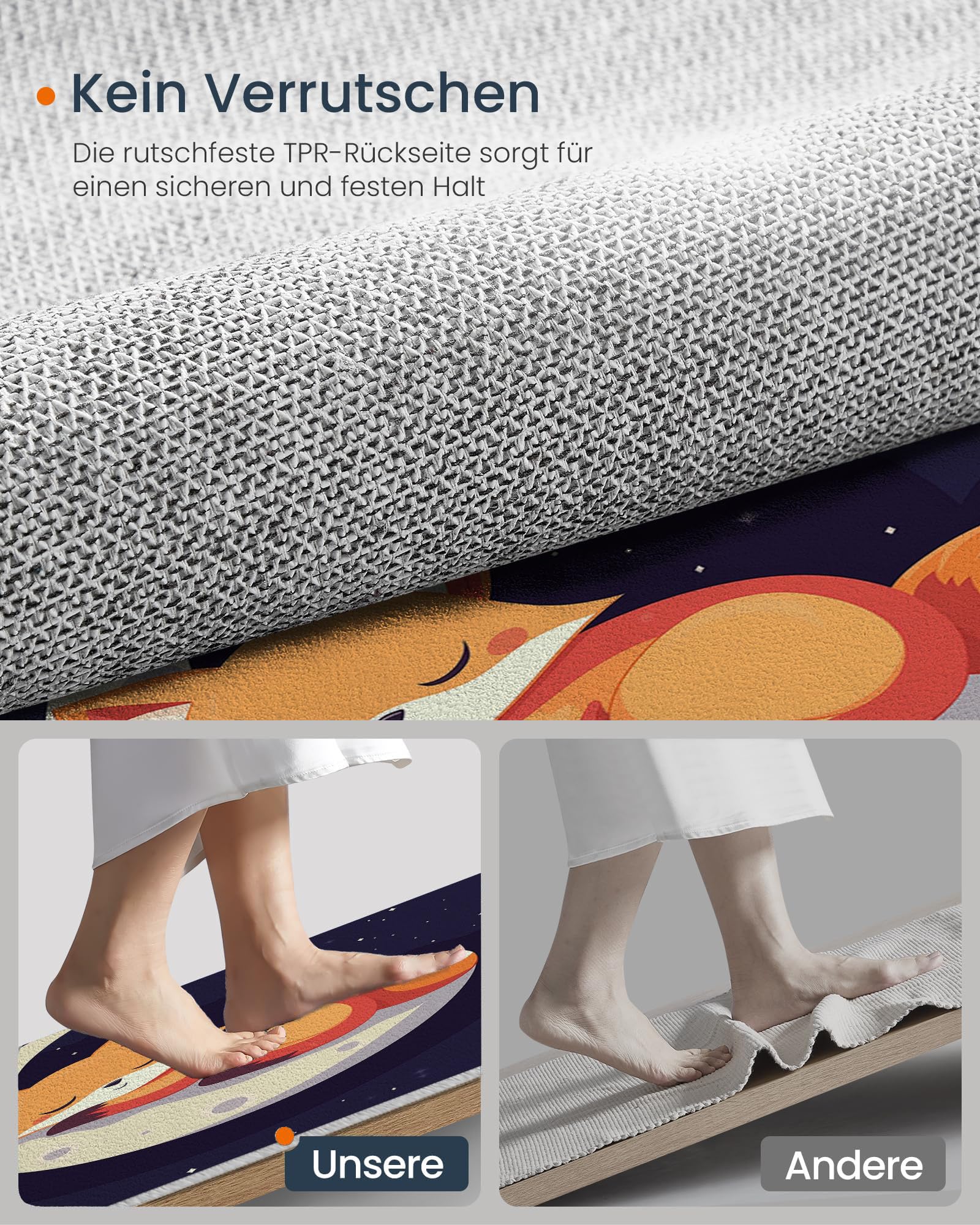 Tapis Rond pour Enfant - Animaux de Dessin animé - Lune du Renard - pour Chambre d'enfant Salle de Jeux Chambre d'adolescent Salon - Couleur Orange