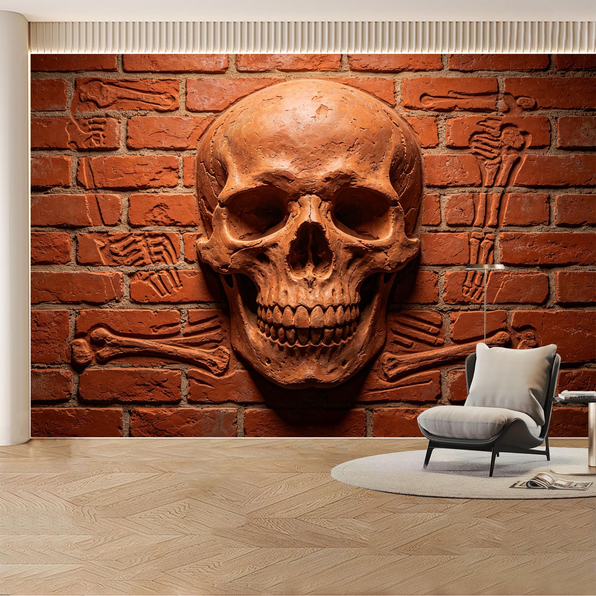 Custom Wall Mural Wallpaper Brick Wall Relief Skeleton Design Removable SelfAdhesive Large Photo for Living Room， Bedroom， Office