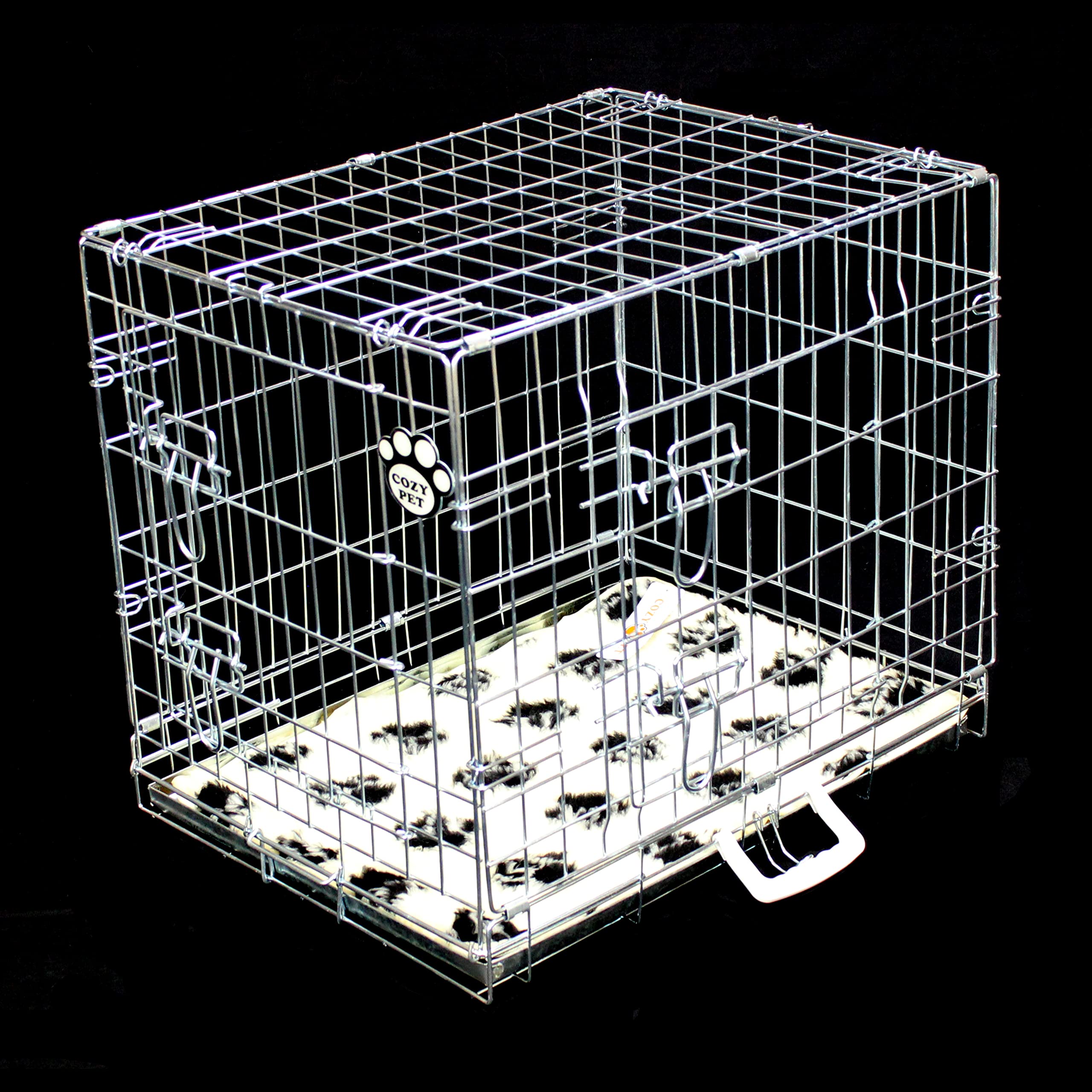Cozy Pet Dog Cage with Metal Tray and Vet Bed 24" (61cm) Silver Puppy Cage, Galvanised Small Puppy Crate in Silver Small Dog Crate 2 Lockable Doors Model DC24S + VB24C
