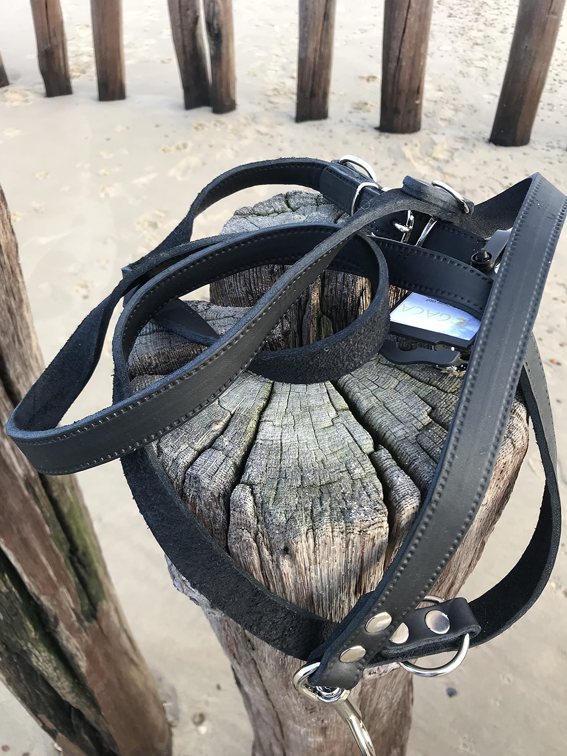 Esclusivo guinzaglio per cani in vera pelle, 925, 20 mm/220 cm, nero, regolabile, per cani di taglia XL