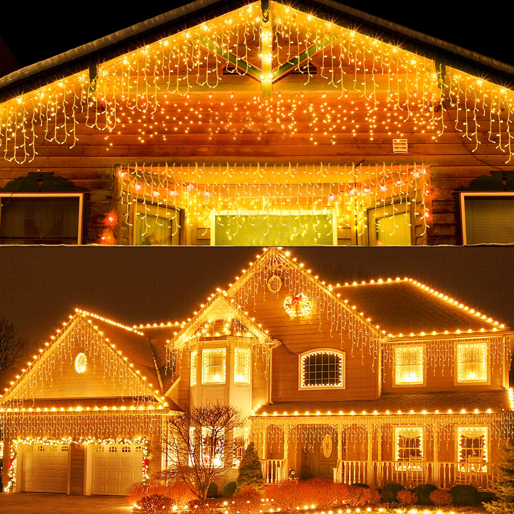 Eisregen Lichterkette 15M LED Regenlichterkette Lichtervorhang mit Stecker 8 Modi Wasserdicht Weihnachtsbeleuchtung Außen und Innen für Balkon Haus Fenster Traufe Garten Terrasse Warmweiß