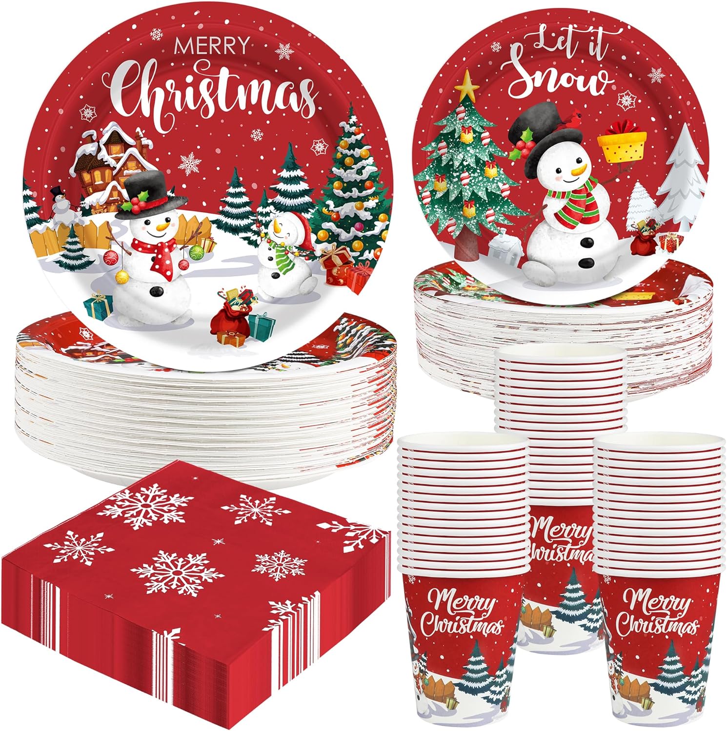 QZYL 200 PCS Christmas Paper Plates and Napkins, Serve 50