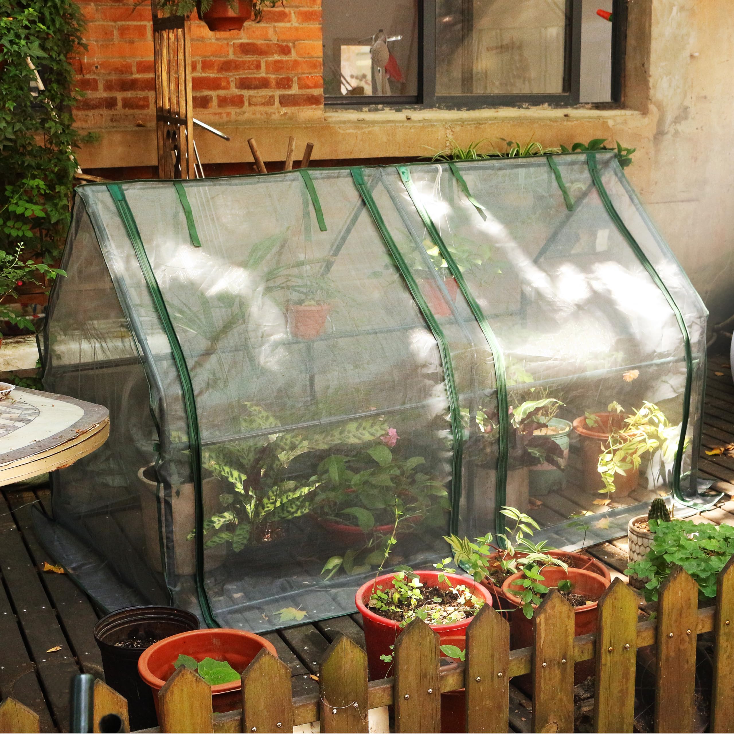 Gardzen Mini-Gewächshaus mit Reißverschluss-Netzabdeckung, Stahlrahmen, tragbares Outdoor-Gewächshaus, verbesserte Belüftung, ideal für Frühling, Sommer und Herbst, 182 cm (L) x 91 cm (B) x 107 (H)